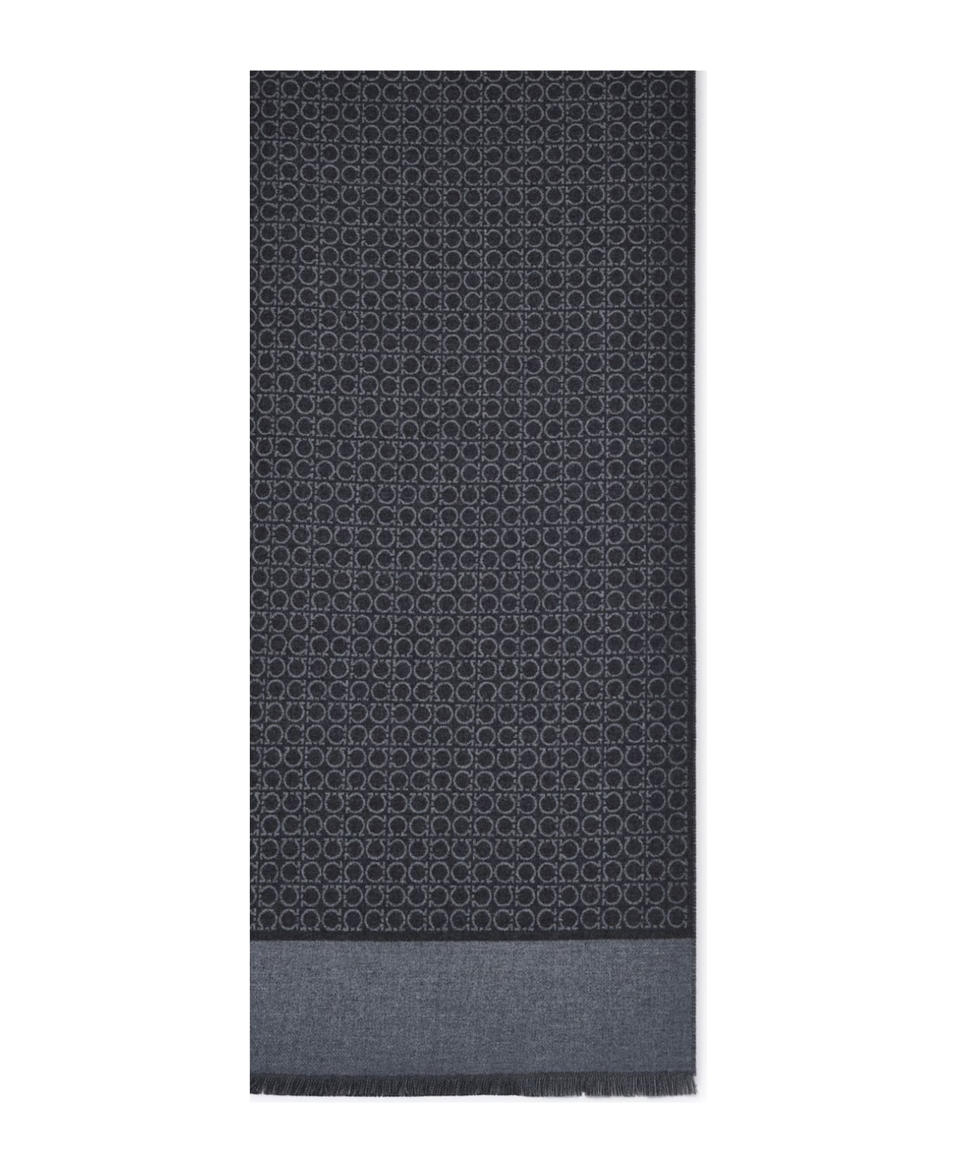Ferragamo Gancini Scarf In Gray Wool - Grey