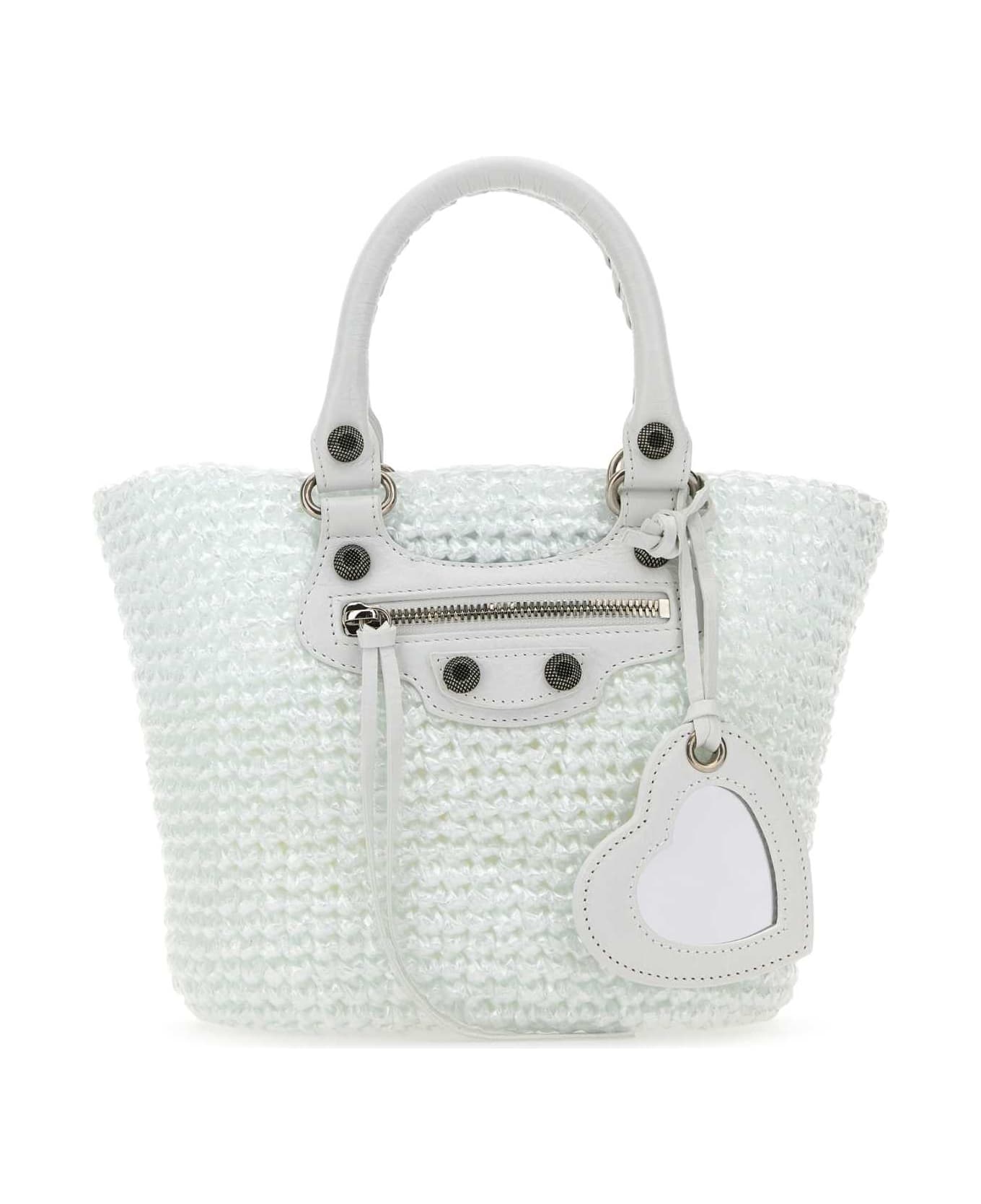 Balenciaga White Raffia Small Le Cagole Panier Handbag - OPTICWHITE