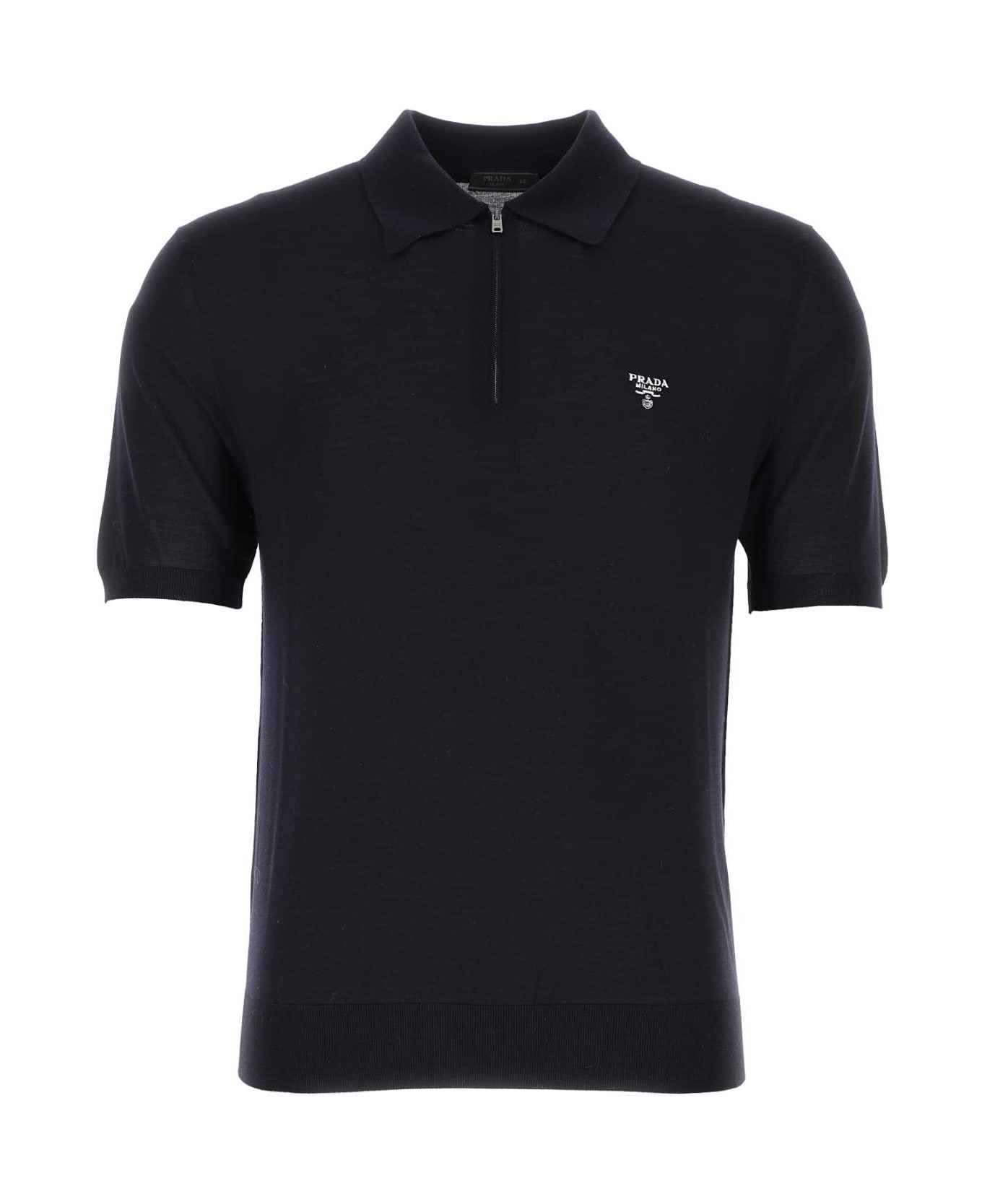 Prada Midnight Blue Wool Polo Shirt - F0SVF
