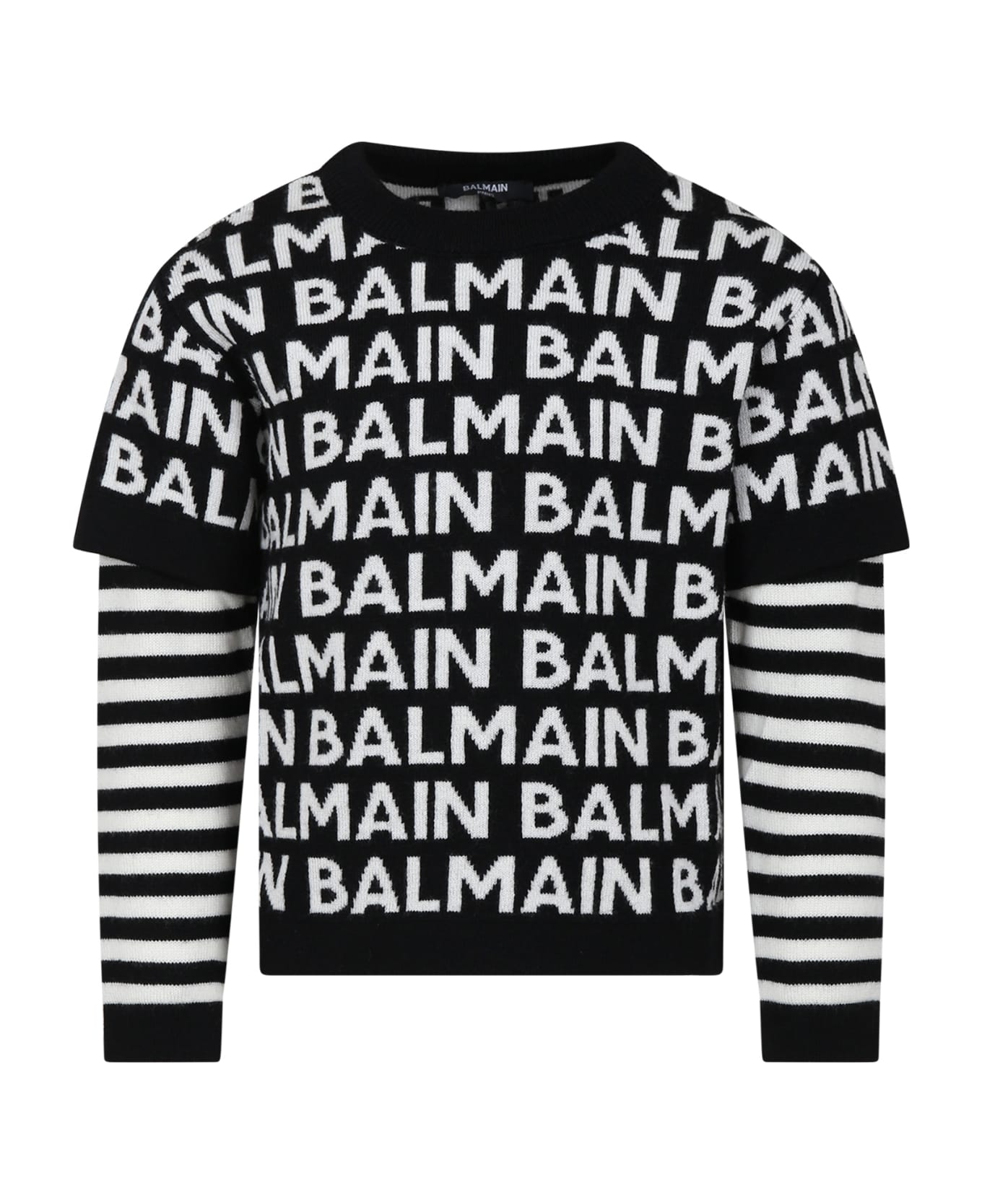Balmain Black Sweater For Kids With Logo - Black