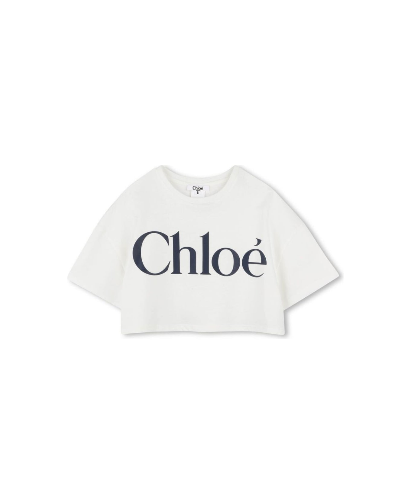Chloé White Crop T-shirt With Lettering Logo On The Front In Cotton Girl - White