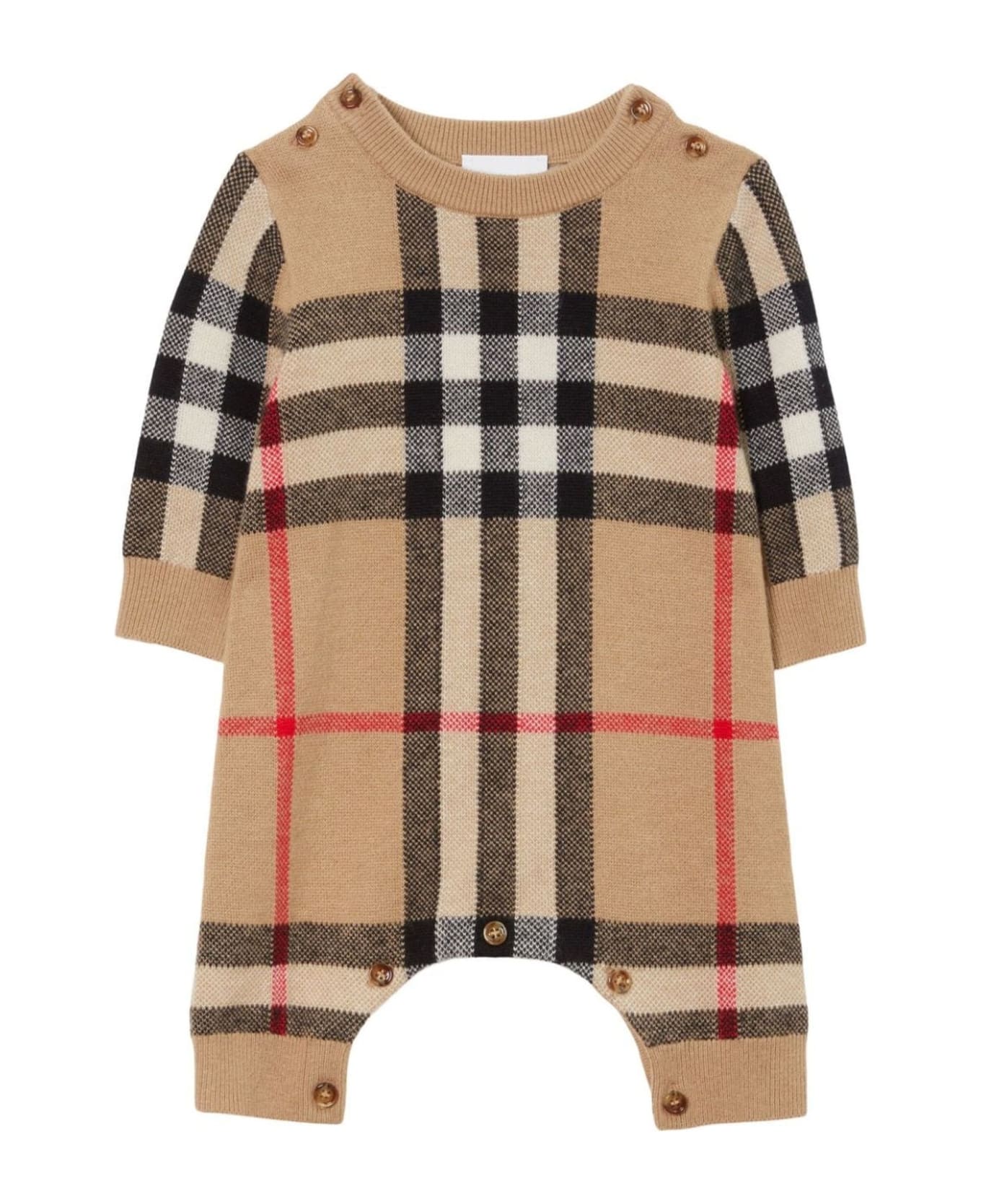 Burberry Check Wool Babygrow - Archive Beige