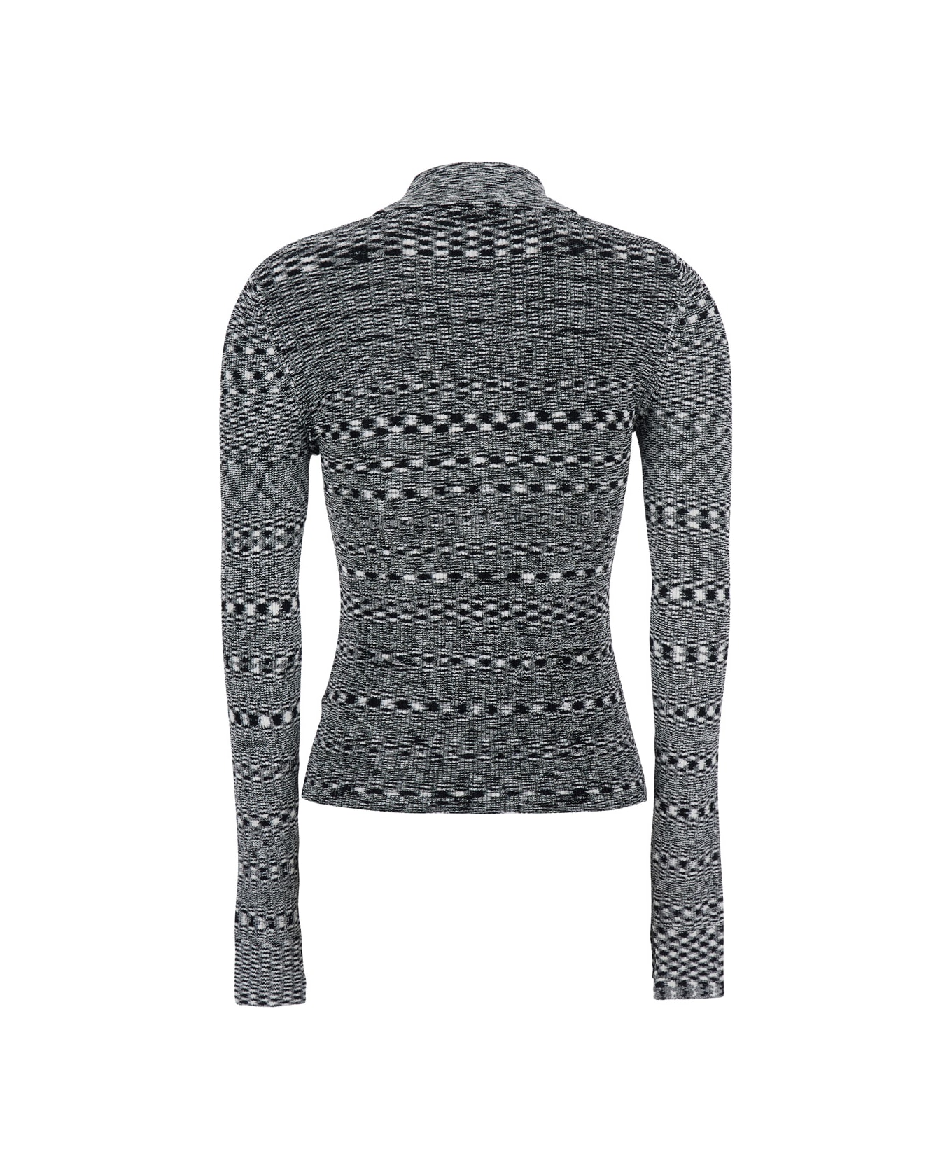 Ganni Black And White Polo Shirt With All-over Space-dye Effect And Button Closure In Fabric Woman - White/black