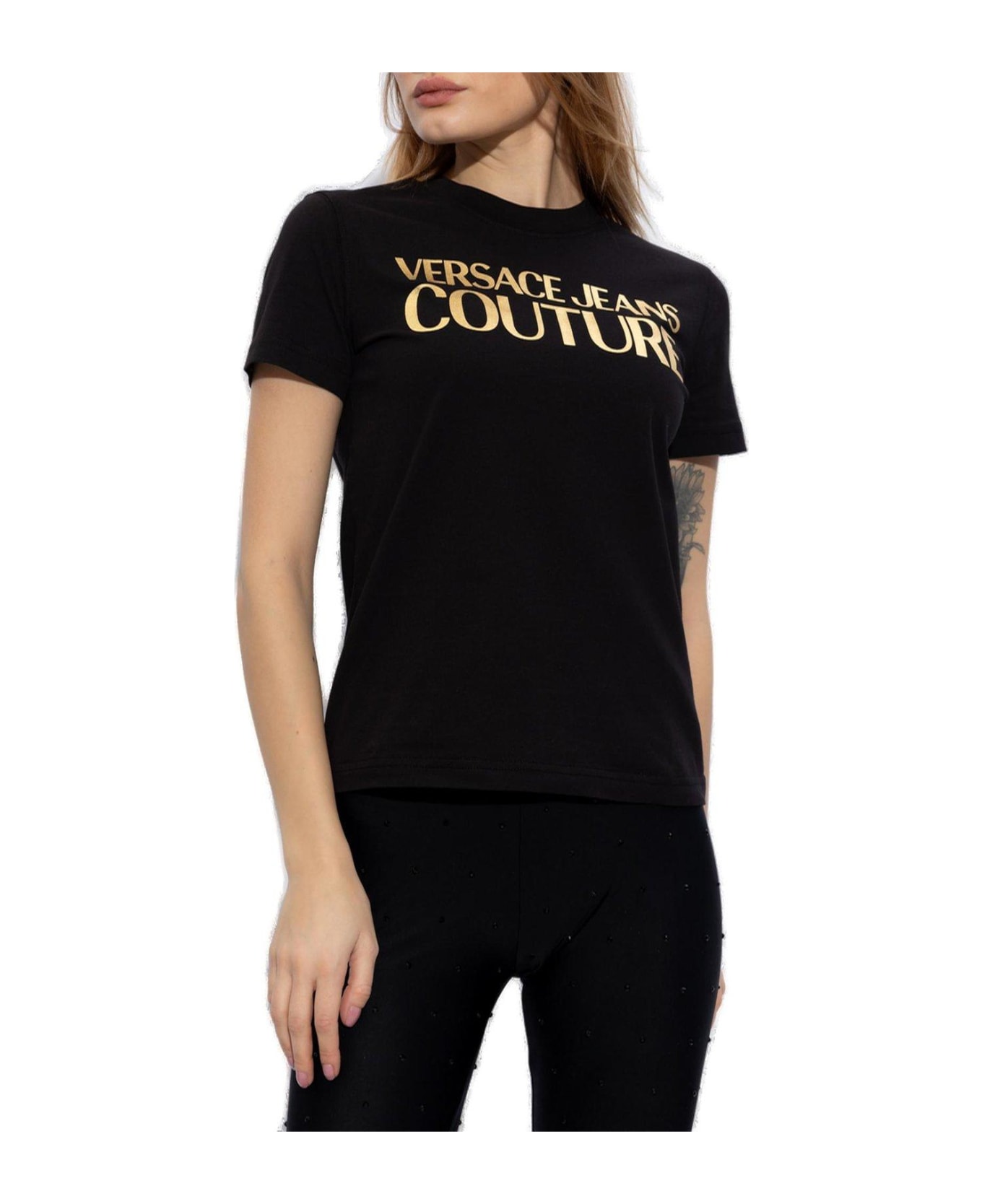 Versace Jeans Couture Logo Printed Crewneck T-shirt - Black/gold
