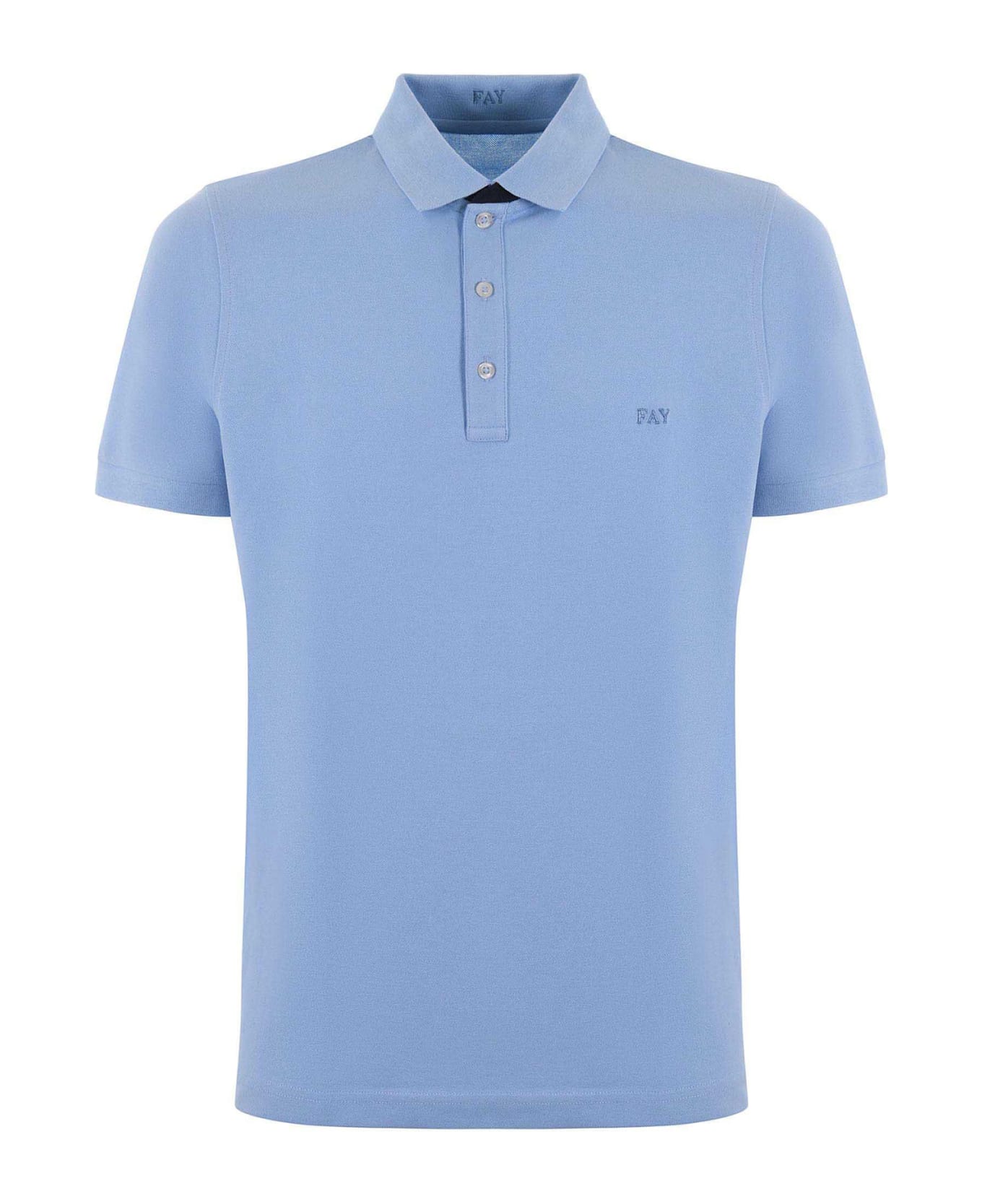 Fay Light Blue Short-sleeved Polo Shirt In Cotton - AZZURRO