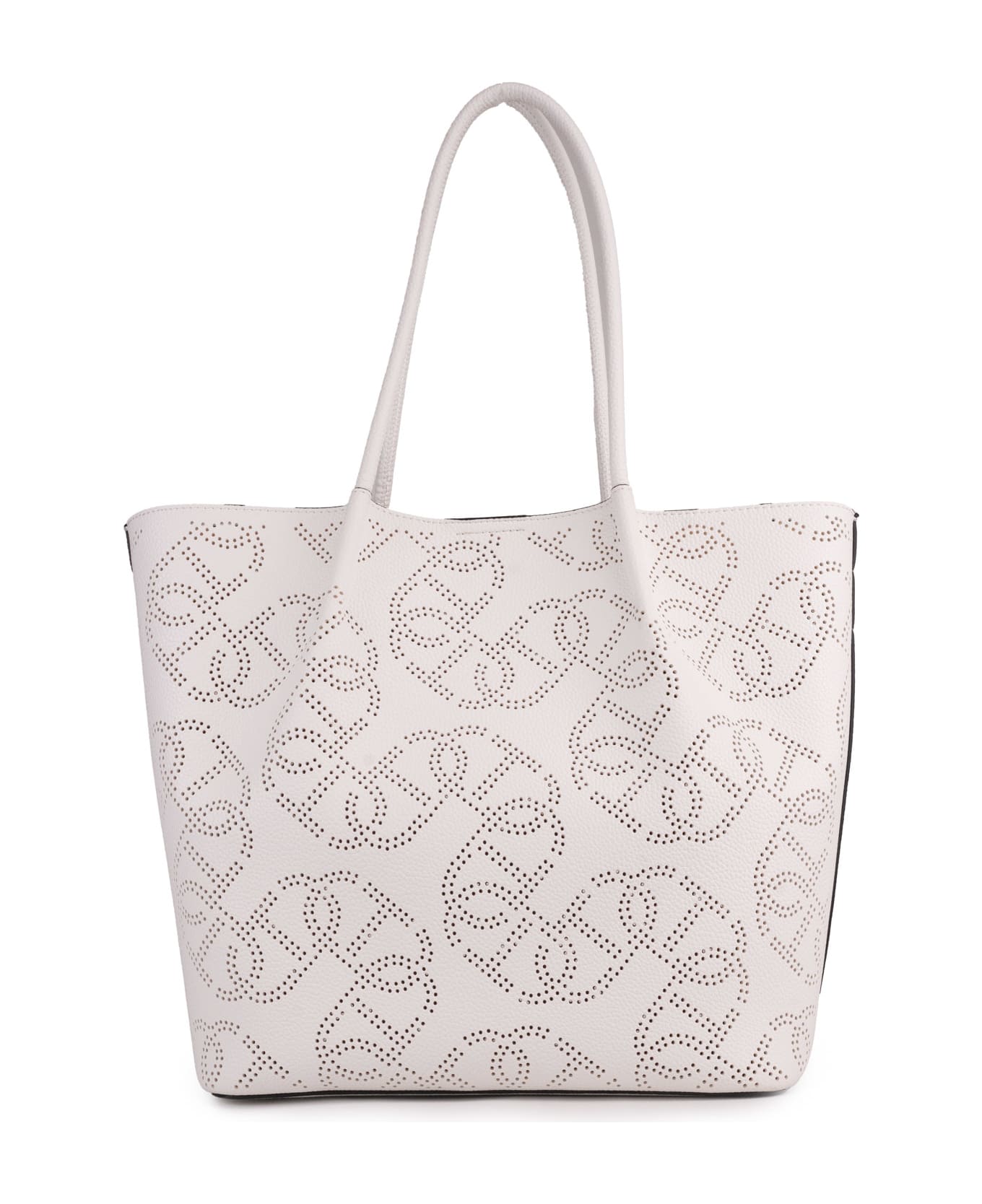 TwinSet Eco-leather Shopper Bag With Perforated Logo - BIANCO OTTICO
