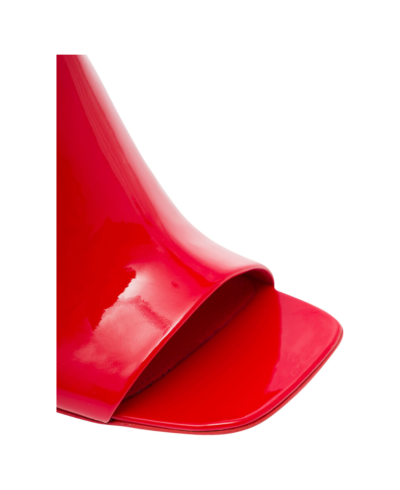 Ferragamo 'open Toe' Red Slide With Slanted, Contoured Heel In Patent Leather Woman - RED