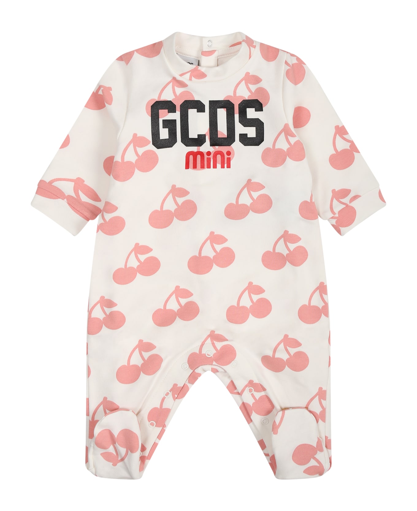 GCDS Mini Pink Jumpsuit For Baby Girl With Cherries - Pink ボディスーツ＆セットアップ