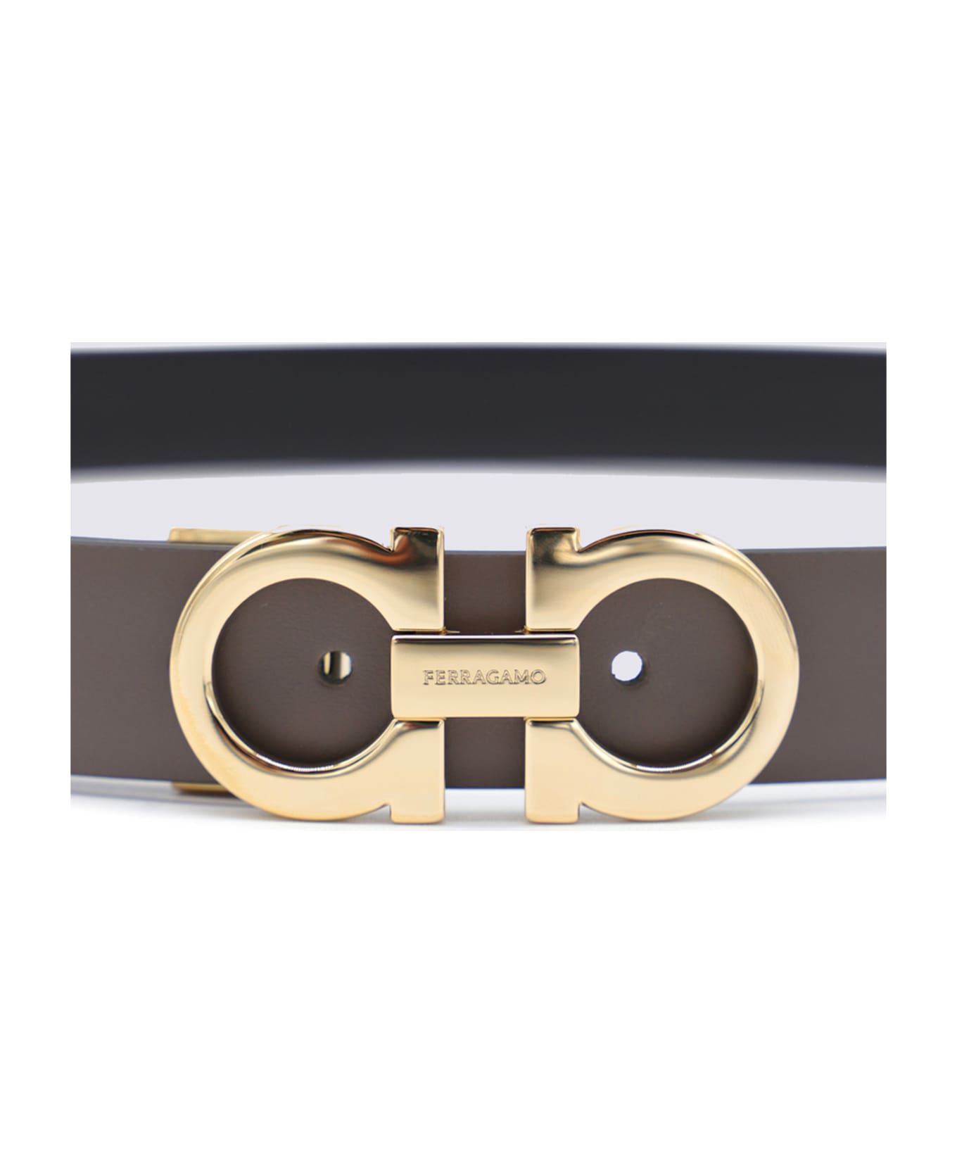 Ferragamo Brown Leather Belt - CONCRETE/NERO
