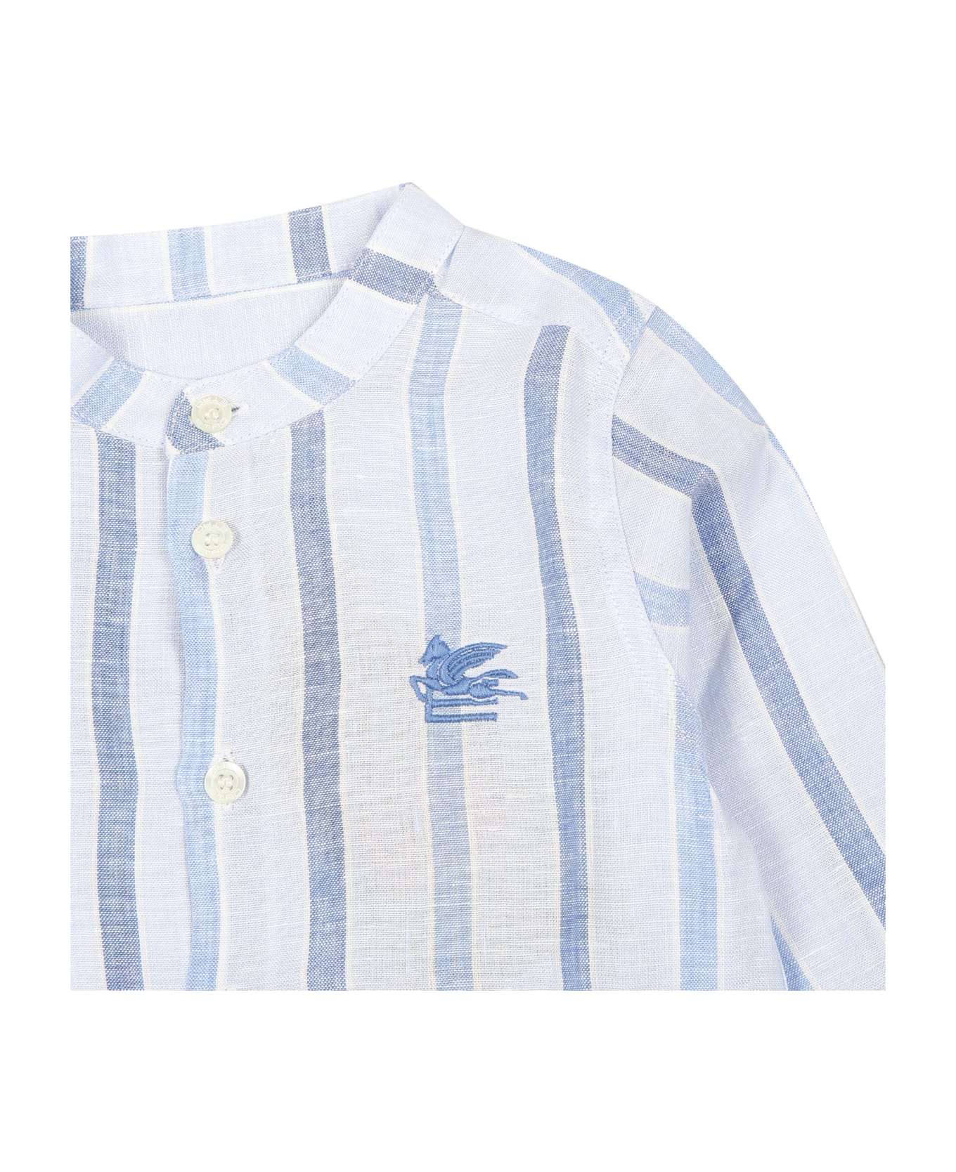Etro Light Blue Shirt For Baby Boy With Logo - Light Blue