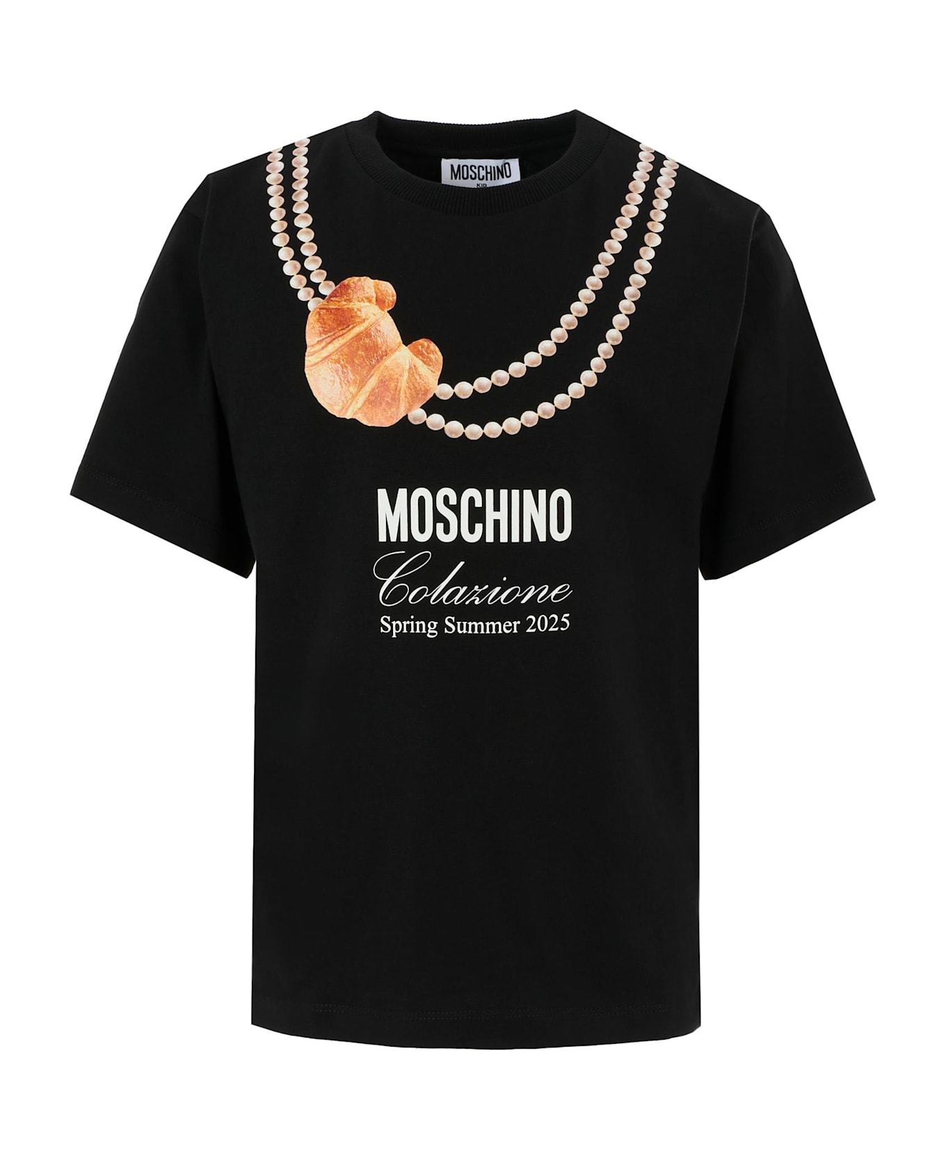 Moschino Black T-shirt For Girl With Italian Croissant - Black