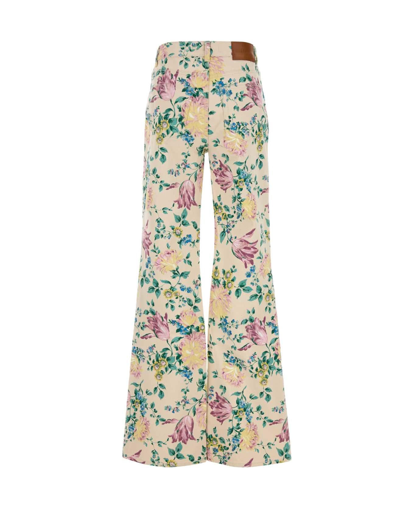 Chloé Printed Denim Wide-leg Jeans - GRIZZLEDBLUE