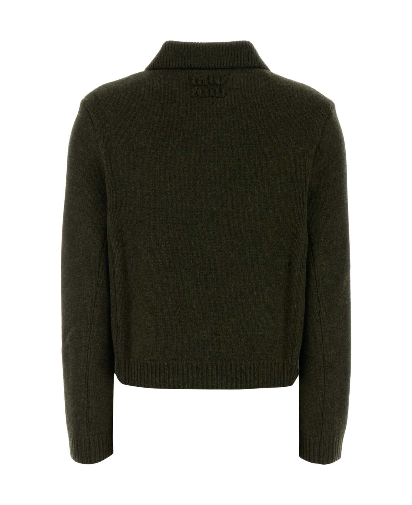 Miu Miu Bottle Green Wool Cardigan - MILITARE