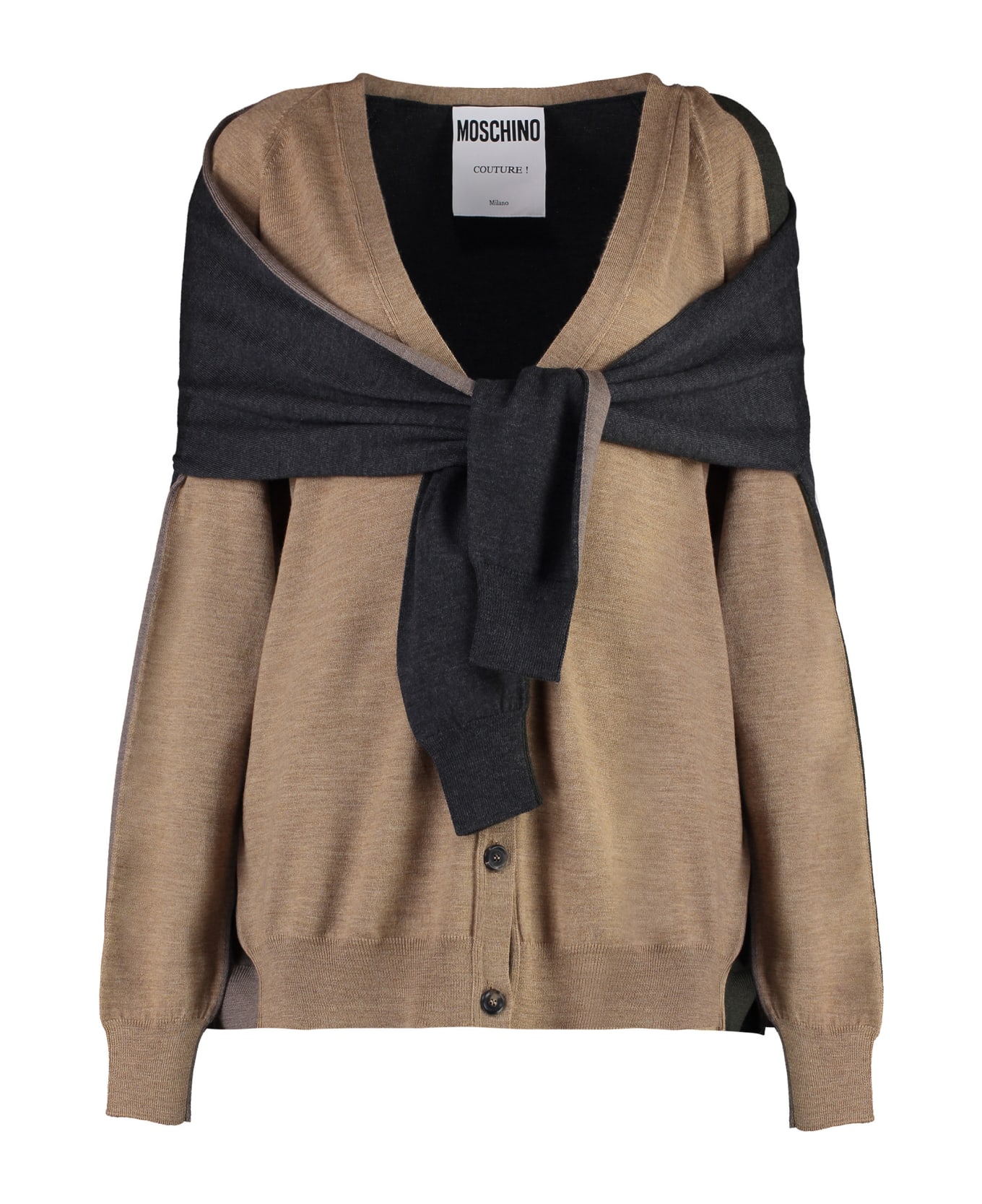 Moschino Beige Virgin Wool Cardigan - Multicolor