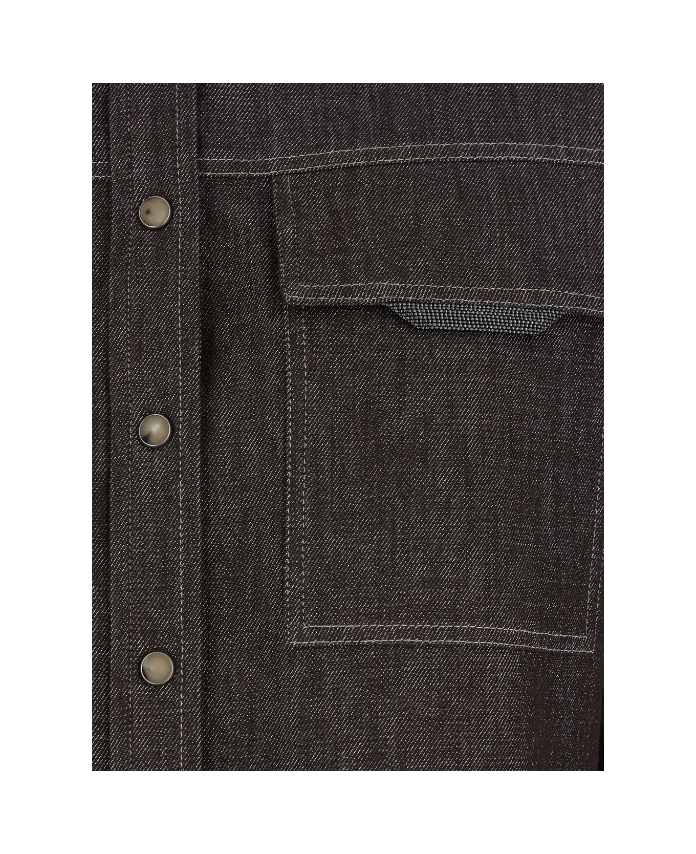 Brunello Cucinelli Brown Shirt With Classic Collar And Monil Detail On The Pocket In Cotton Blend Woman - Brown