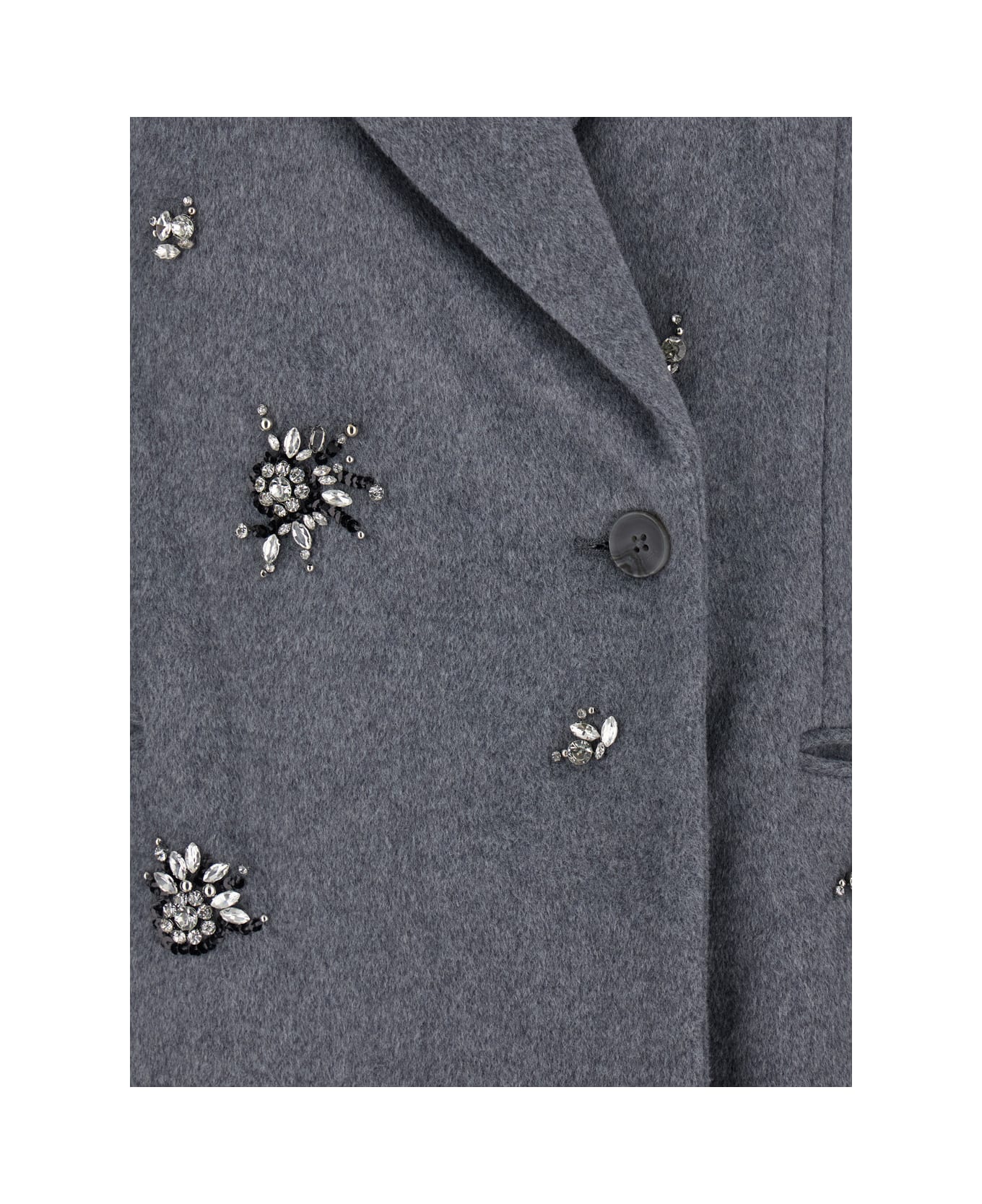 Simkhai 
gianni
 Grey Coat With Classic Lapels And Rhinestone Details In Wool Blend Woman - Grey