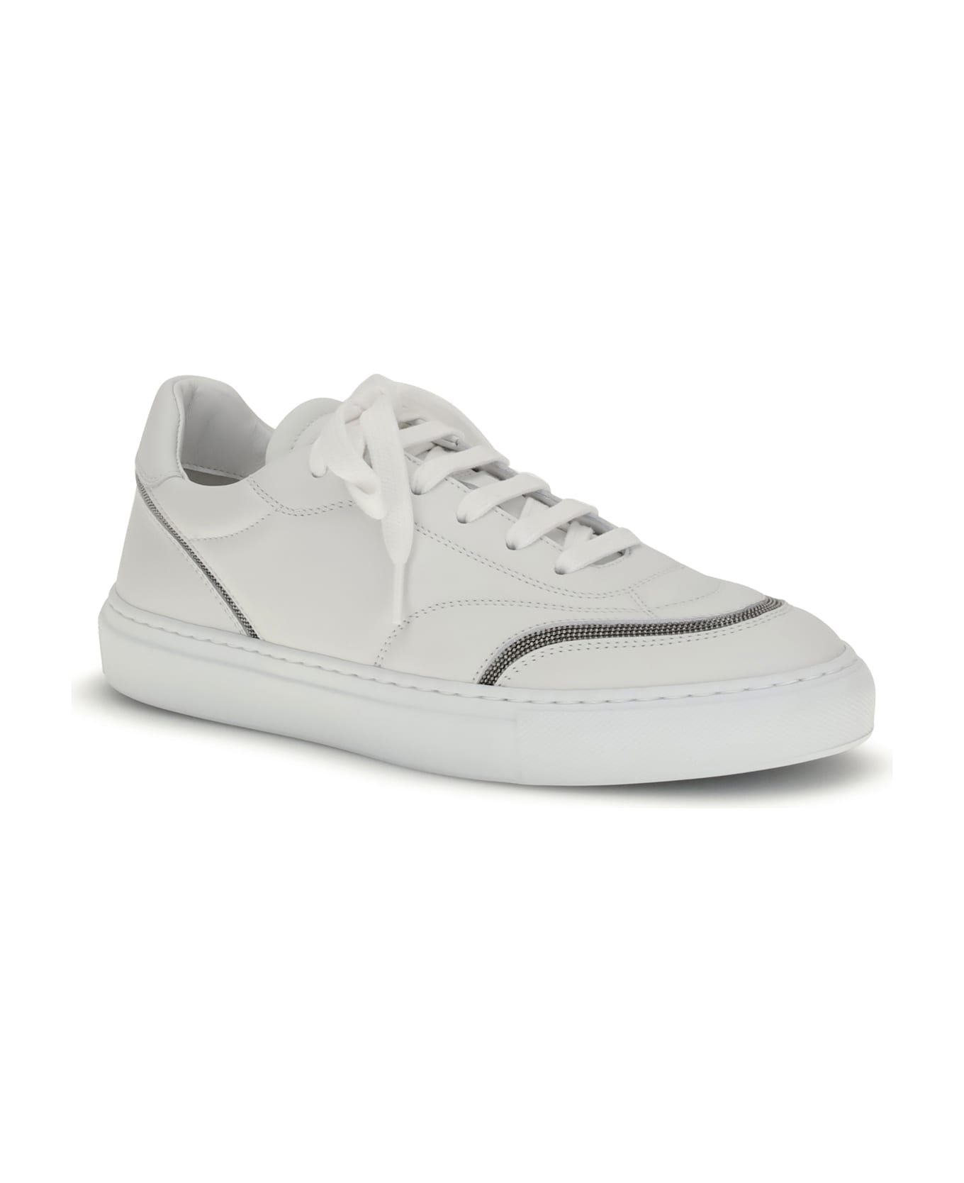 Brunello Cucinelli Leather Sneakers With Shiny Details