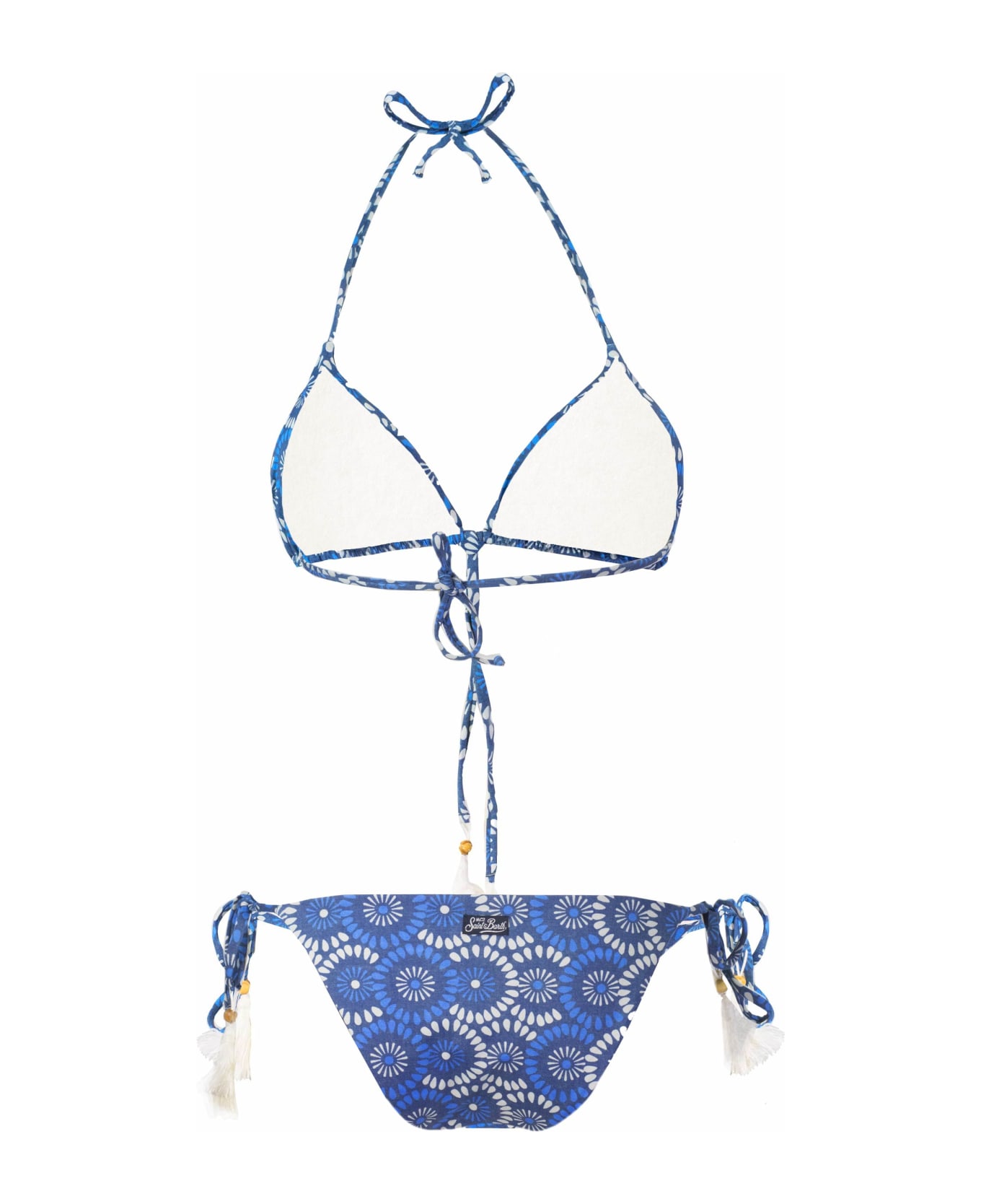 MC2 Saint Barth Flower Denim Print Triangle Bikini - BLUE