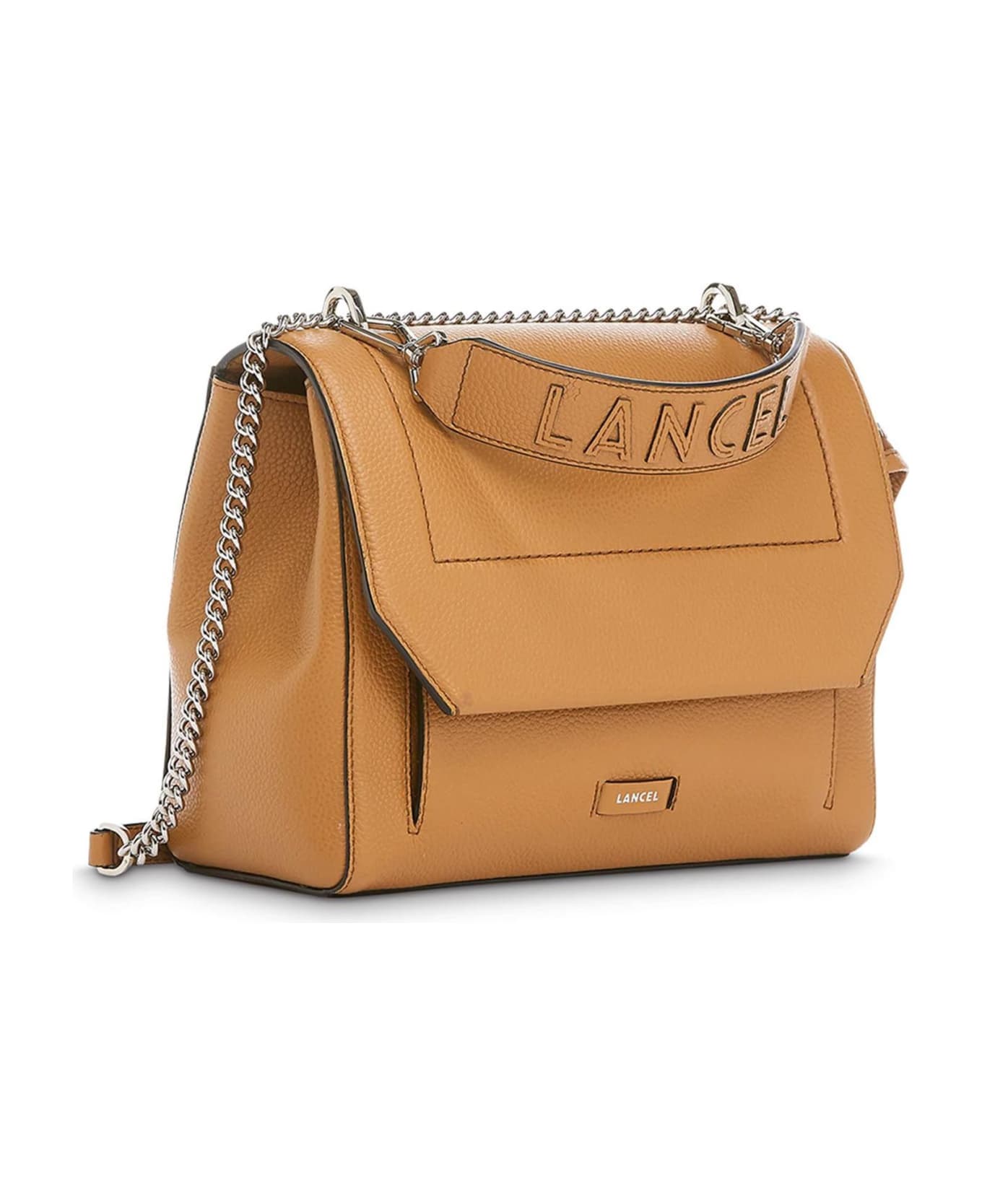 Lancel Camel Grained Leather Shoulder Bag - Beige