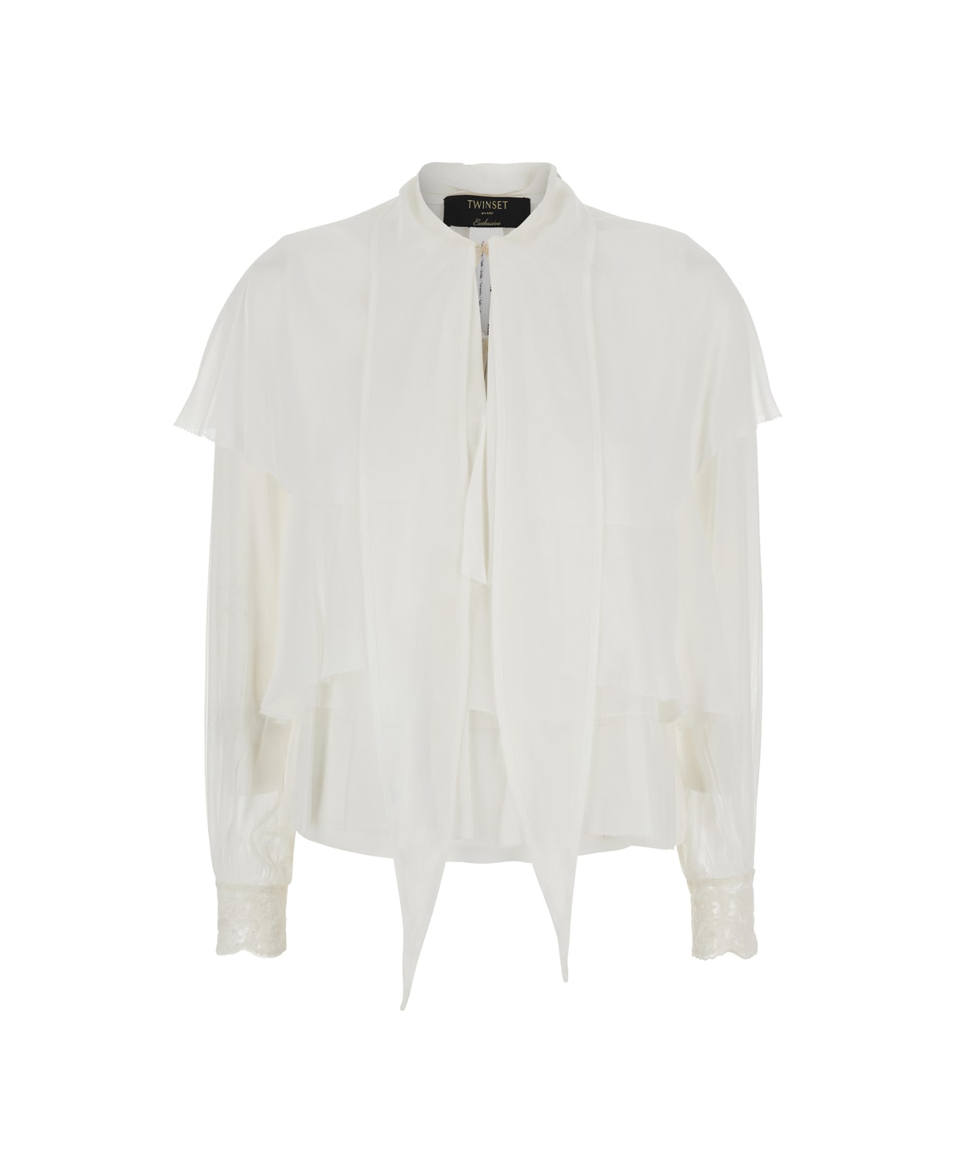 TwinSet White Shirt With Layered Design And Draped Details In Viscose Woman - White