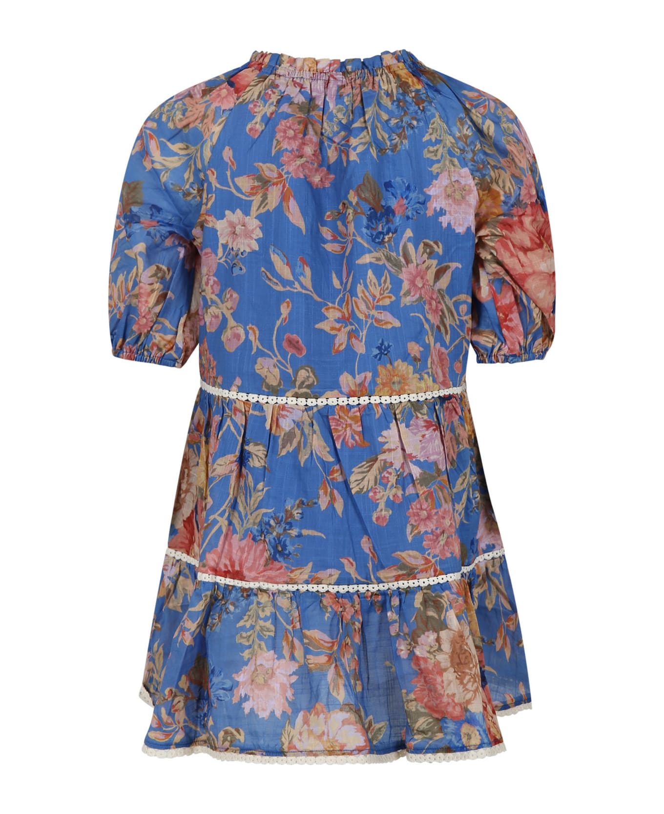 Zimmermann Blue Dress For Girl With Floral Print - Light Blue