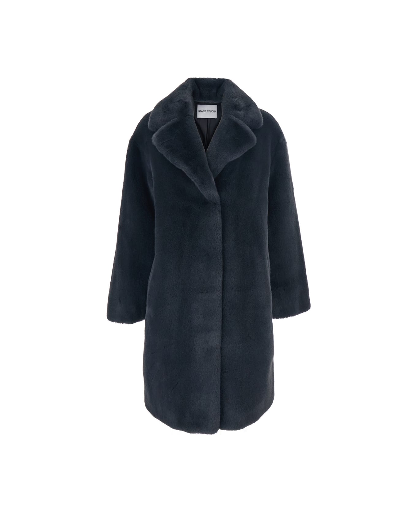 STAND STUDIO 
camille
 Grey Coat With Wide Notched Revers And Front Concealed Closure In Ecofur Woman - Grey