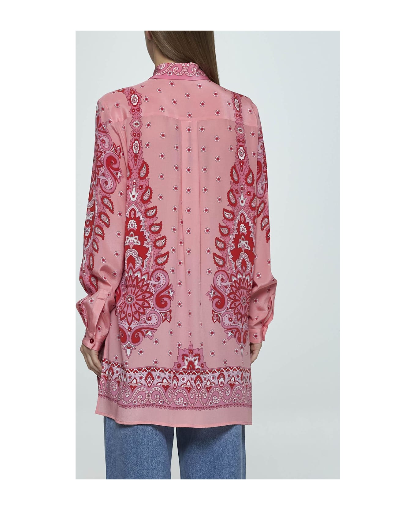 Etro Pink Paisley Print Silk Long Shirt - Pink