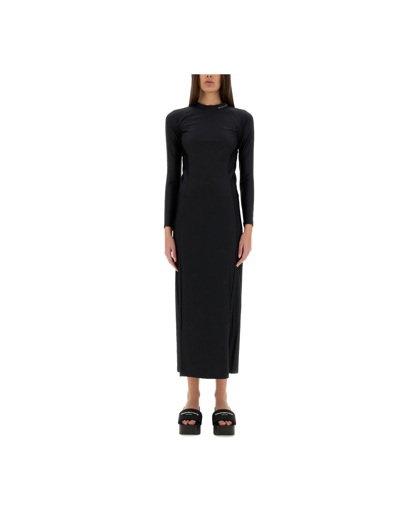 T by Alexander Wang Long Dress With Logo - BLACK