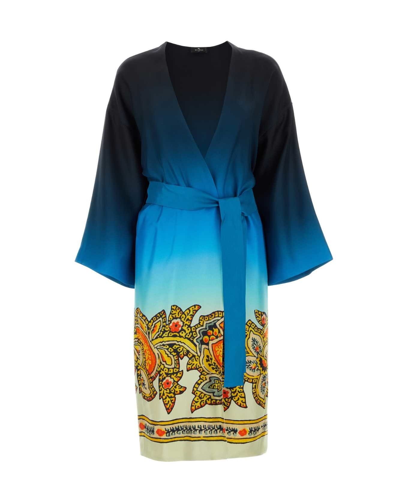 Etro Printed Twill Kimono - LIGHTBLUE