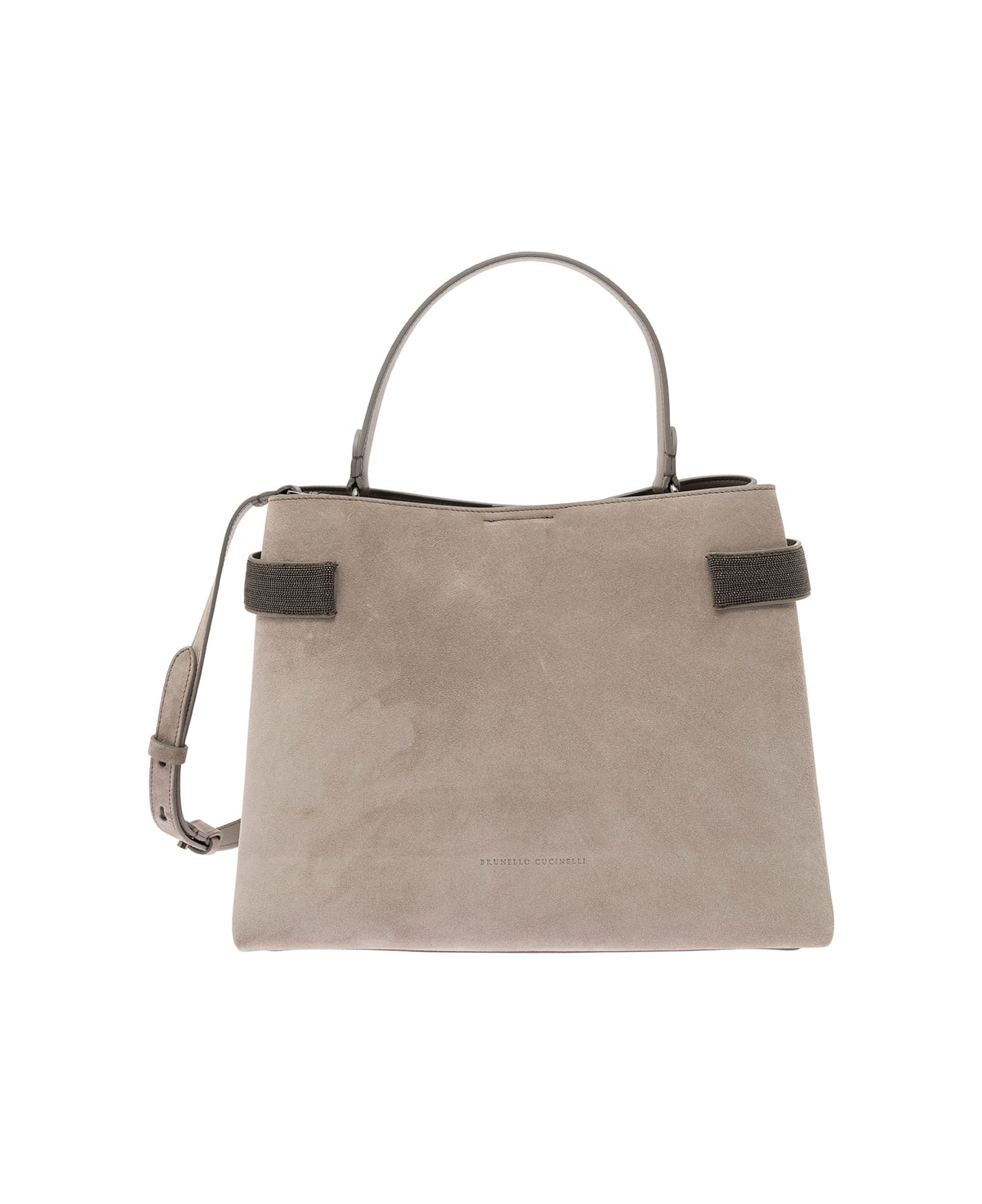 Brunello Cucinelli Grey Crossbody Bag With Precious Bands In Leather Woman - Grey トートバッグ