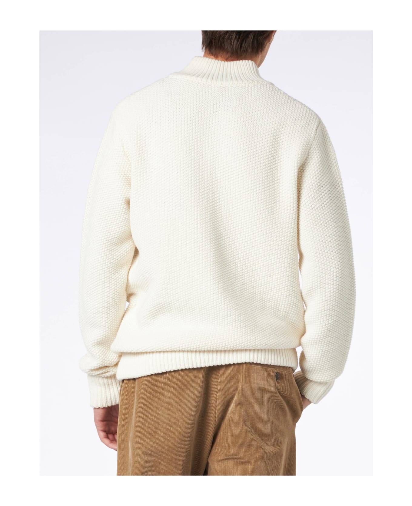 MC2 Saint Barth Man Knitted Bomber With Felt Pockets - WHITE