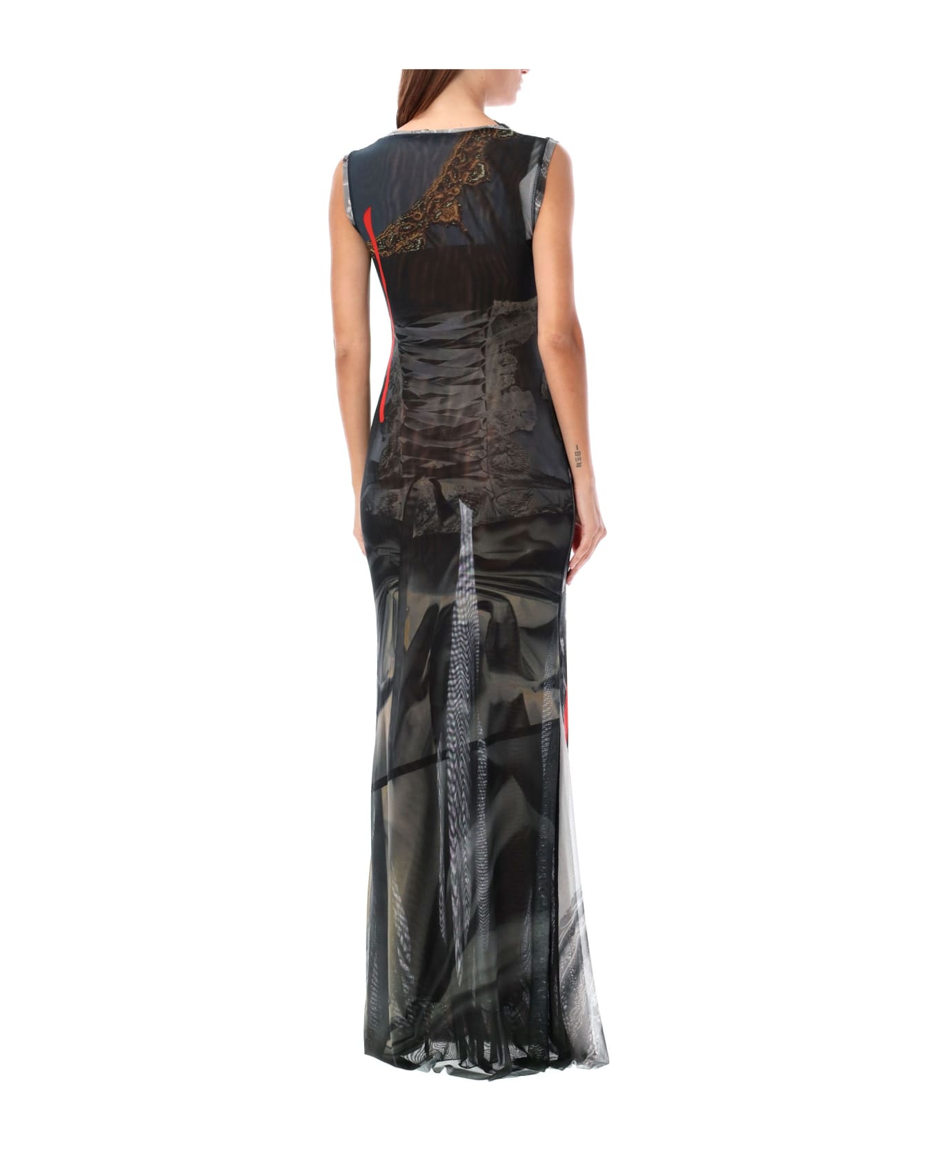 Ottolinger Mesh Maxi Dress Print - DRINDL PRINT BW