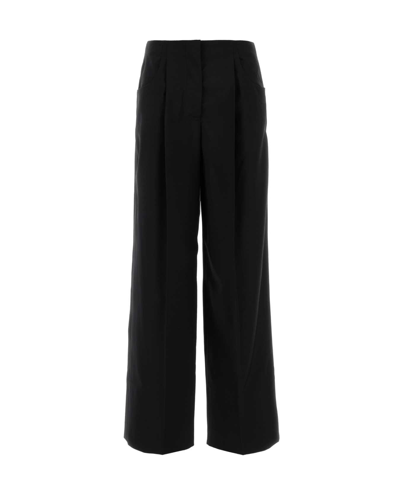 Fendi Black Wool Blend Wide-leg Pant - Black