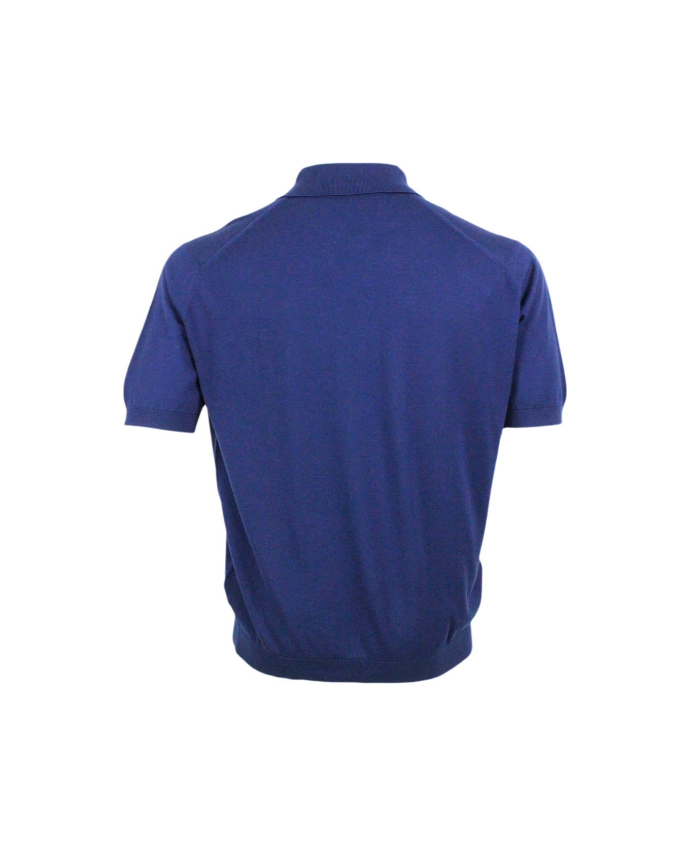 John Smedley Short-sleeved Polo Shirt In Extra-fine Cotton Thread With Three Buttons - Blu aperto