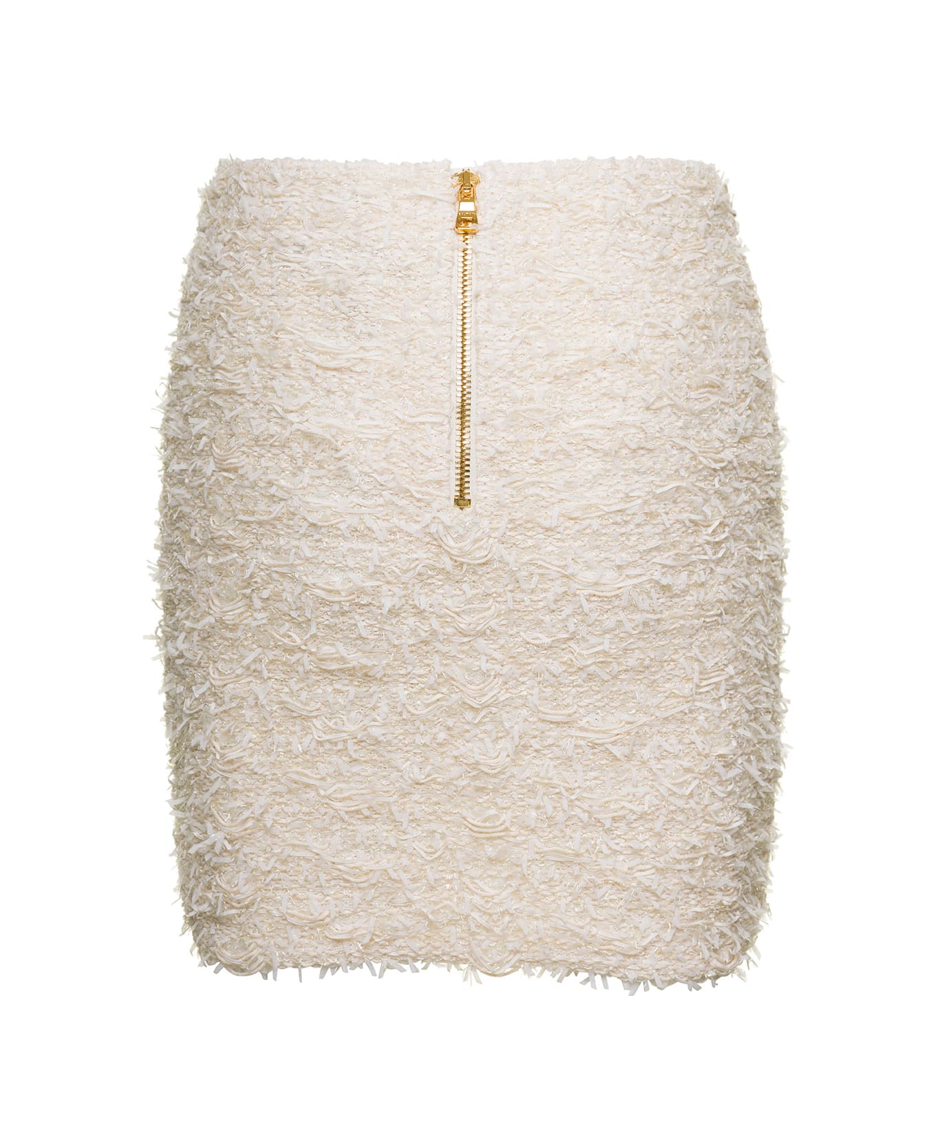 Balmain White Tweed High-waisted Miniskirt With Pockets In Cotton Blend Woman - White スカート