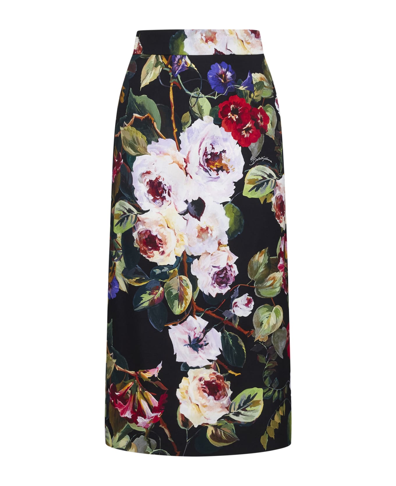 Dolce & Gabbana Printed Silk Midi Skirt - Ya Black Rose
