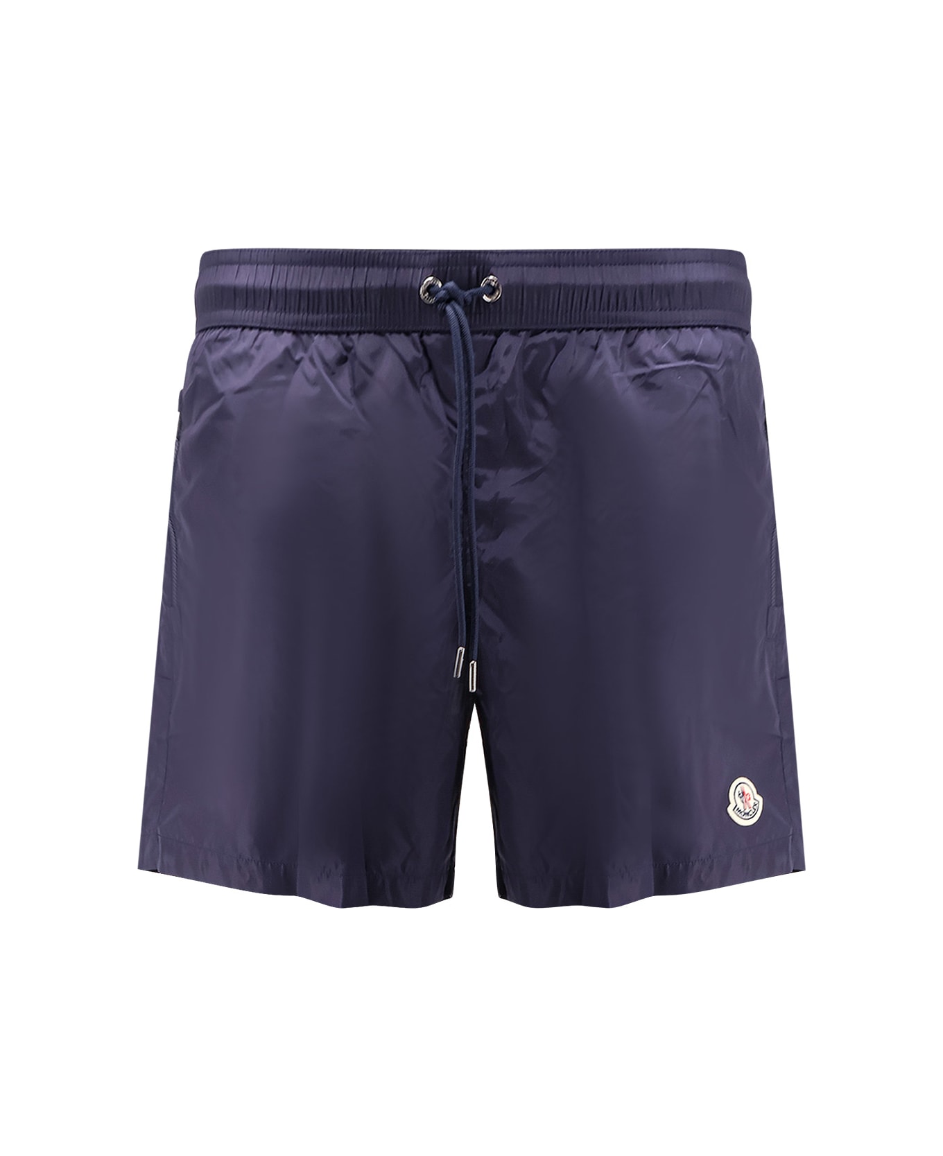 Moncler Nylon Swim Trunks With Logo Patch On The Front - Clear Blue