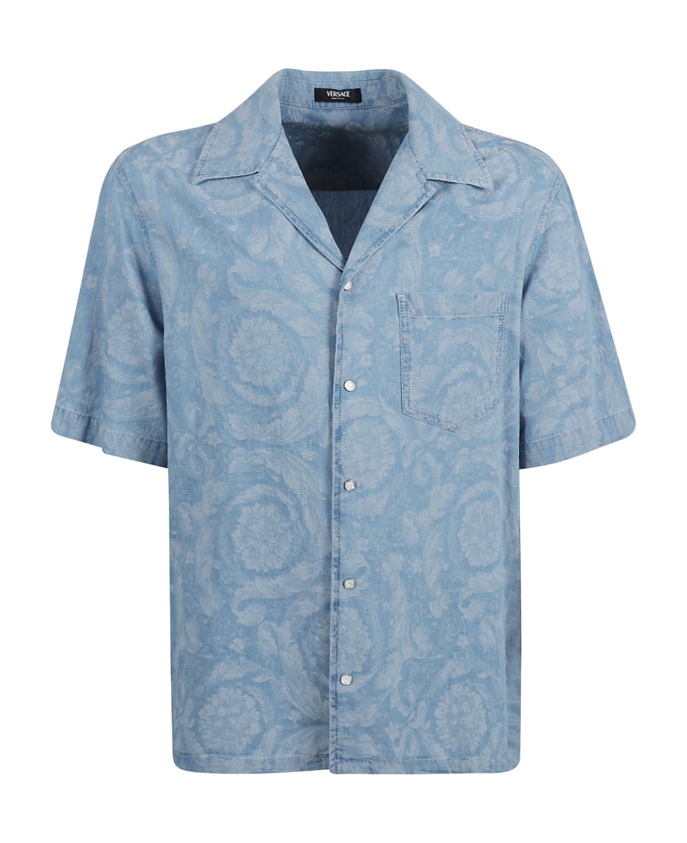 Versace Denim Floral Print Shirt - Light Blue