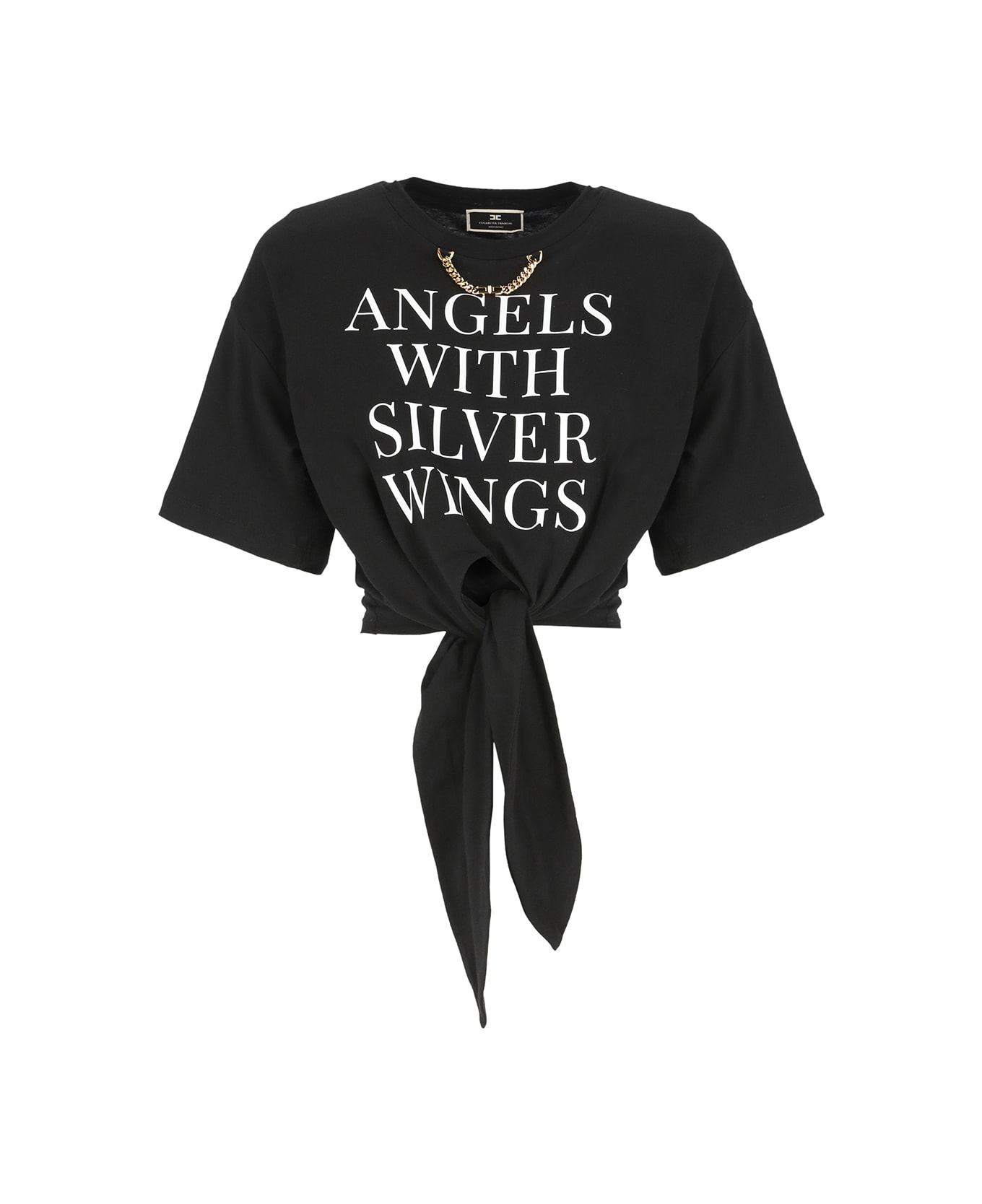 Elisabetta Franchi T-shirt With Print And Chain - Black