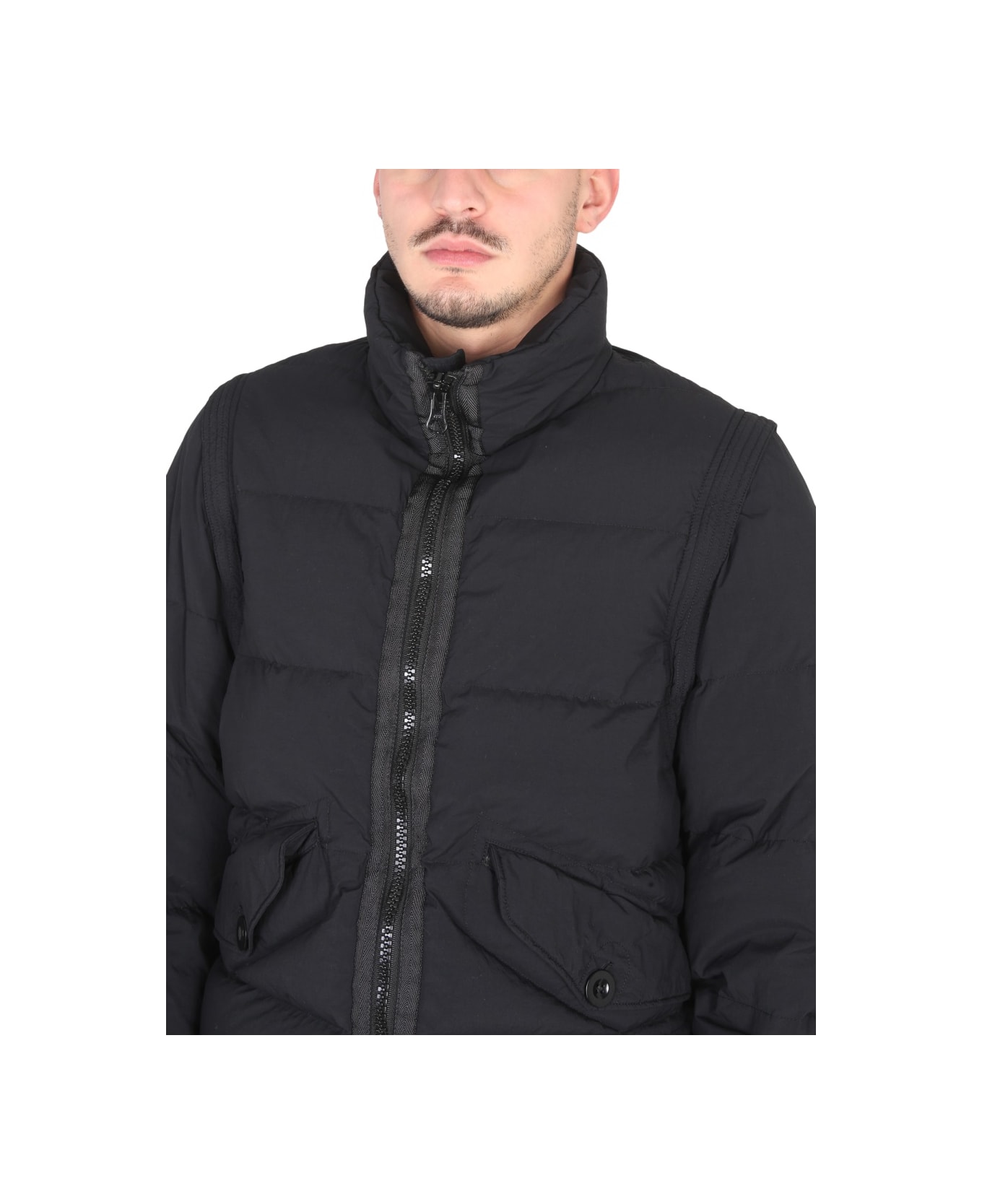 Ten C Down Jacket With Removable Sleeves - BLACK
