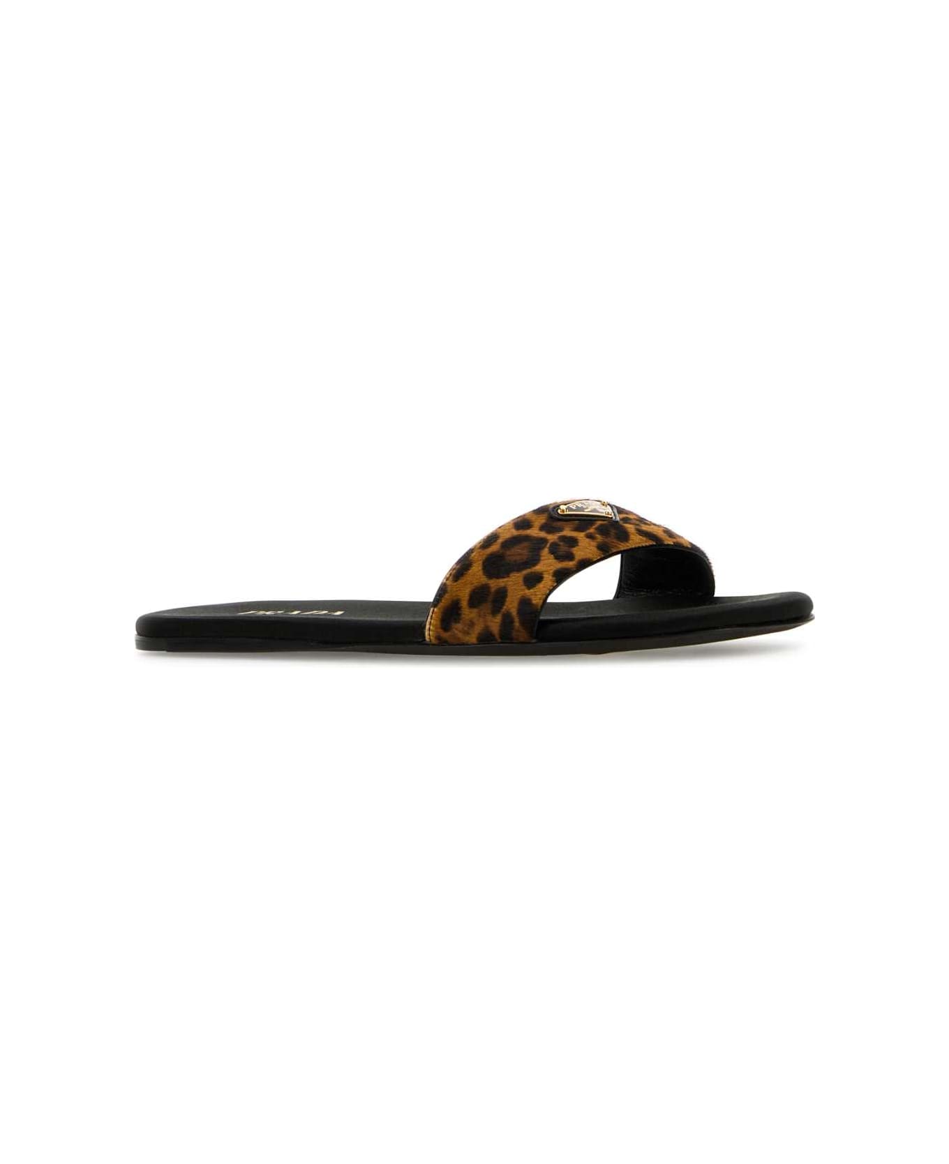 Prada Printed Calf Hair Slippers - MIELE