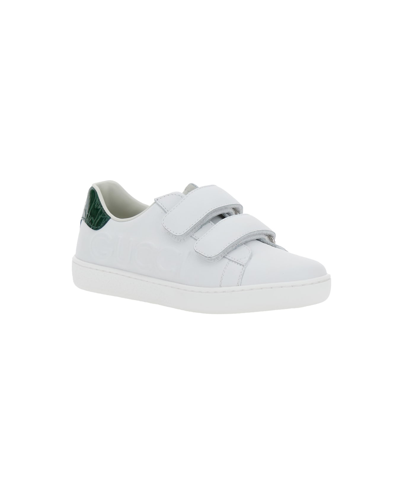 Gucci White Low Top Sneakers With Logo Detail In Leather Boy - White