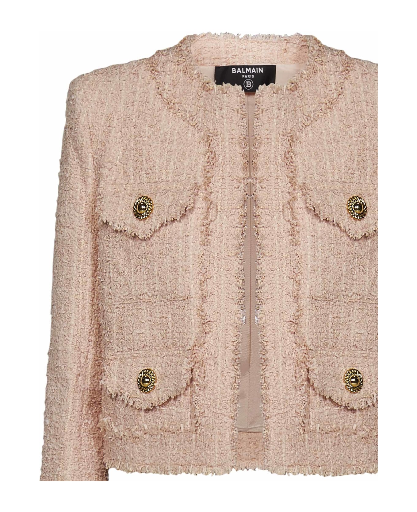 Balmain Collarless 4 Pkts Tweed Jacket - Dx Nude Rose