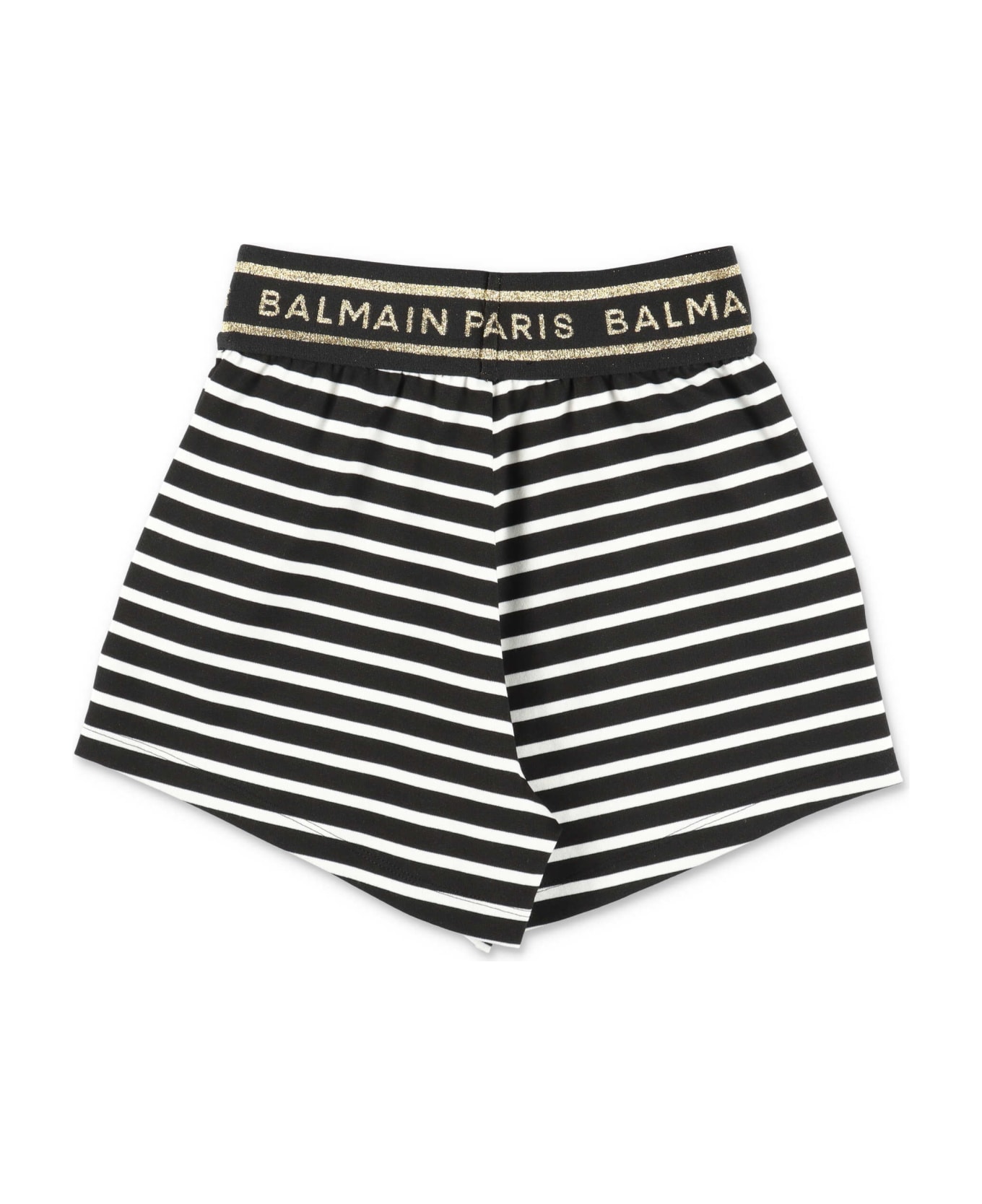 Balmain Shorts Nero E Bianco In Misto Viscosa Bambina - White/black