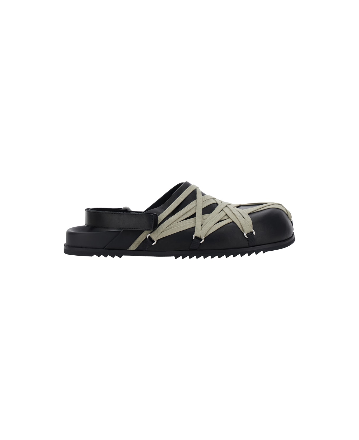 Rick Owens Black Mules With Oversize Decorative Laces And Buckle Closure In Leather Man - Black