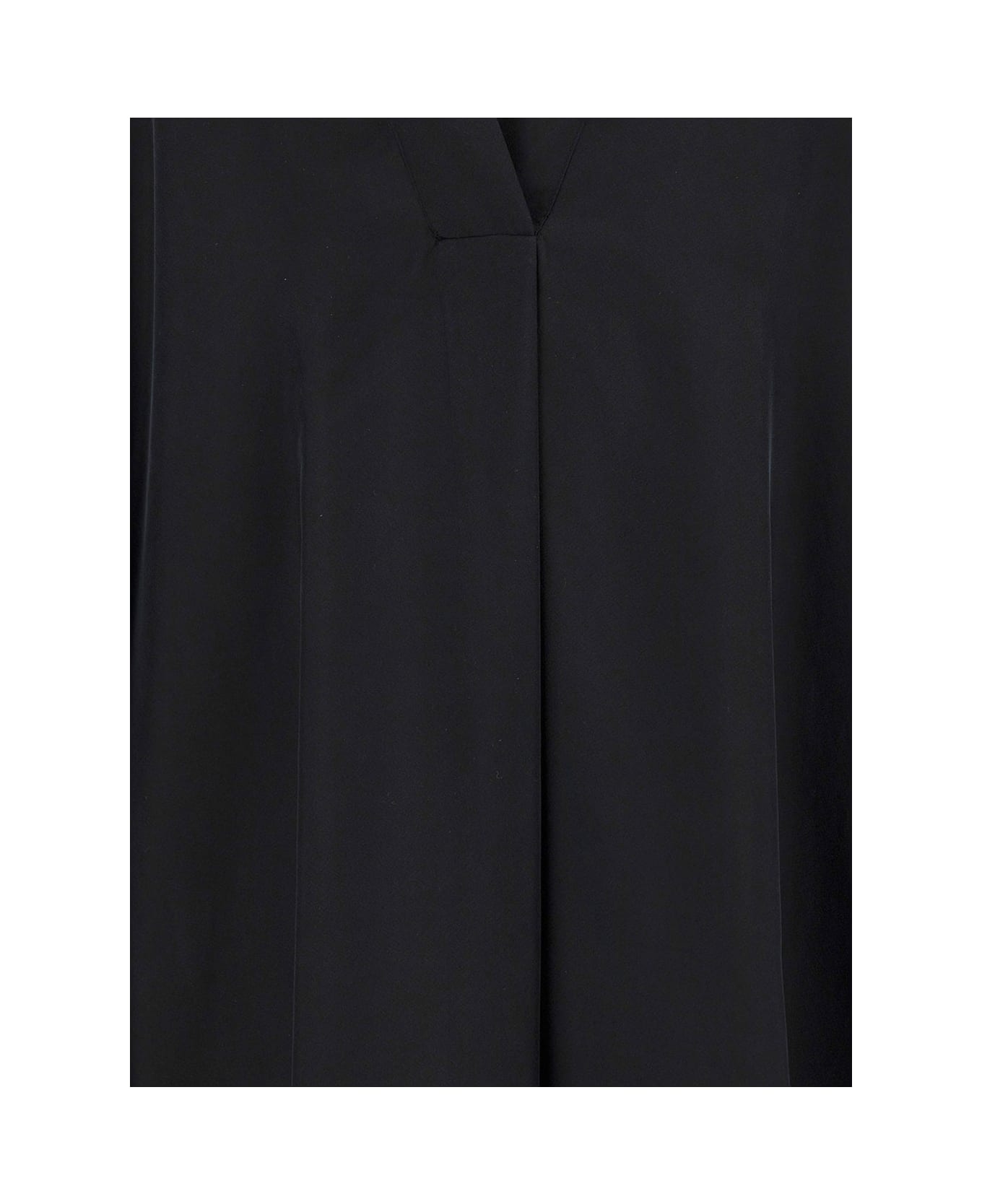 Parosh Maxi Black Loose Dress With V Neckline In Silk Woman - Black コート＆ジャケット