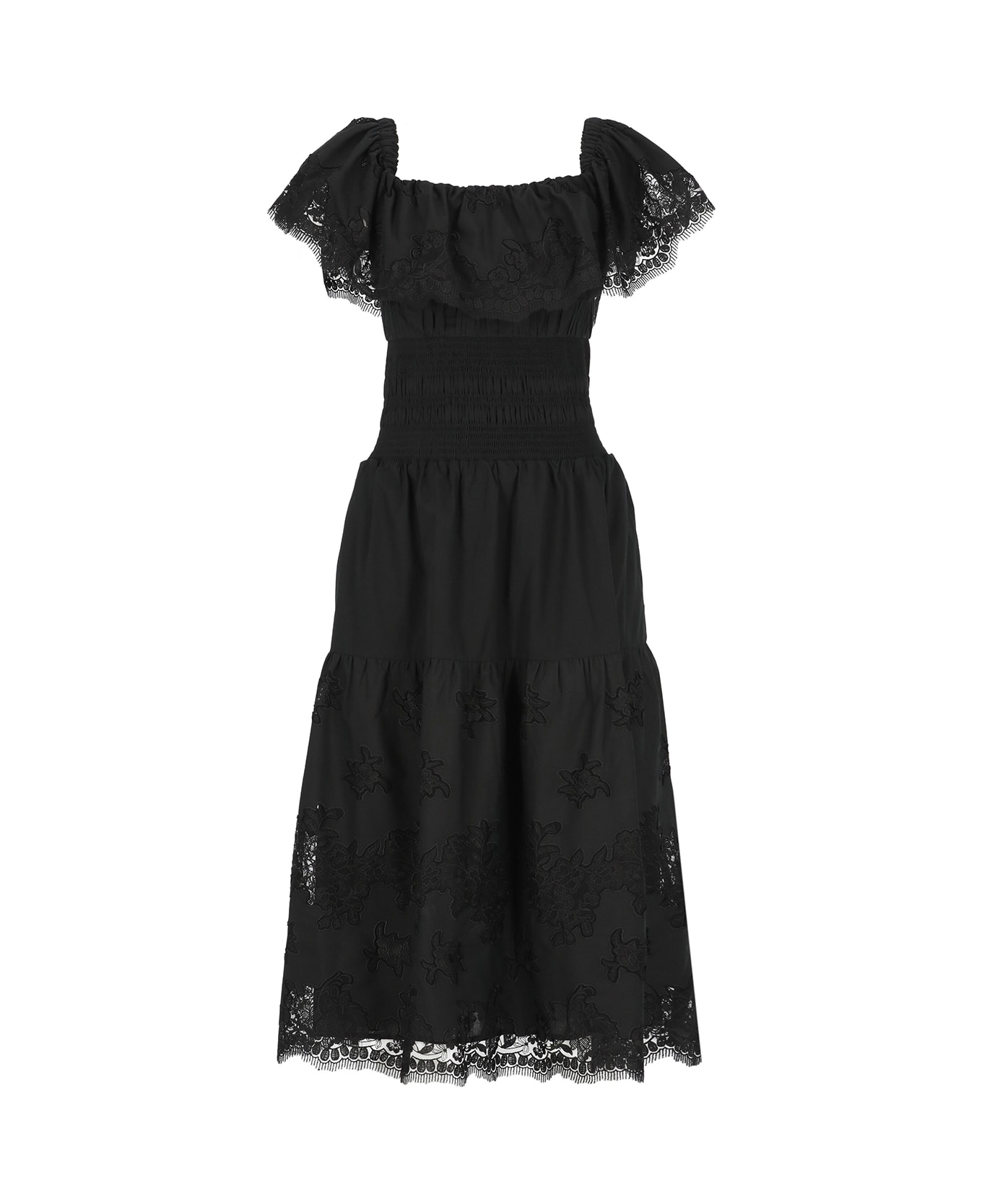 self-portrait Cotton Midi Dress - Black