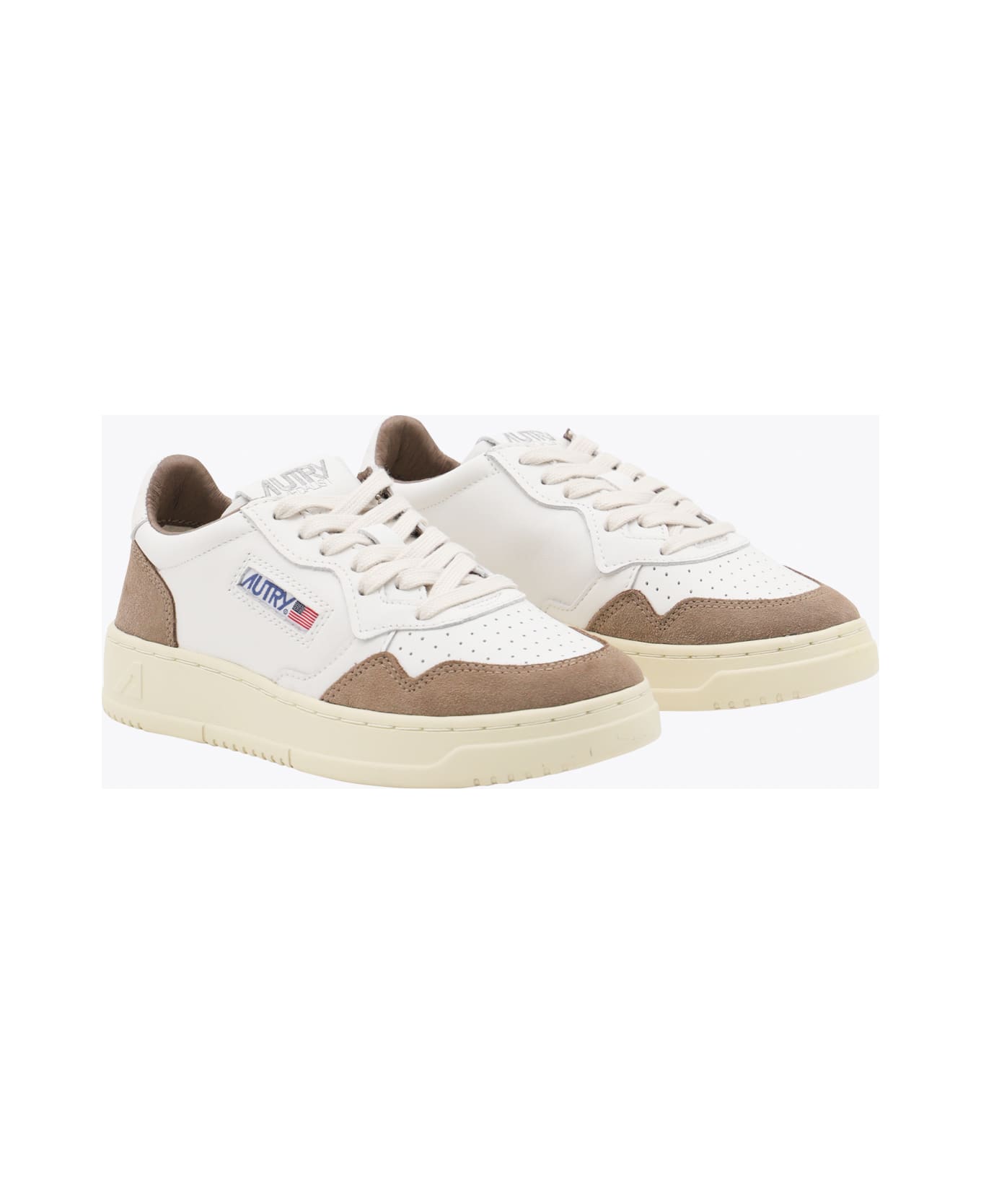Autry White And Brown Leather Medalist Sneakers - WHITE/TOBACCO