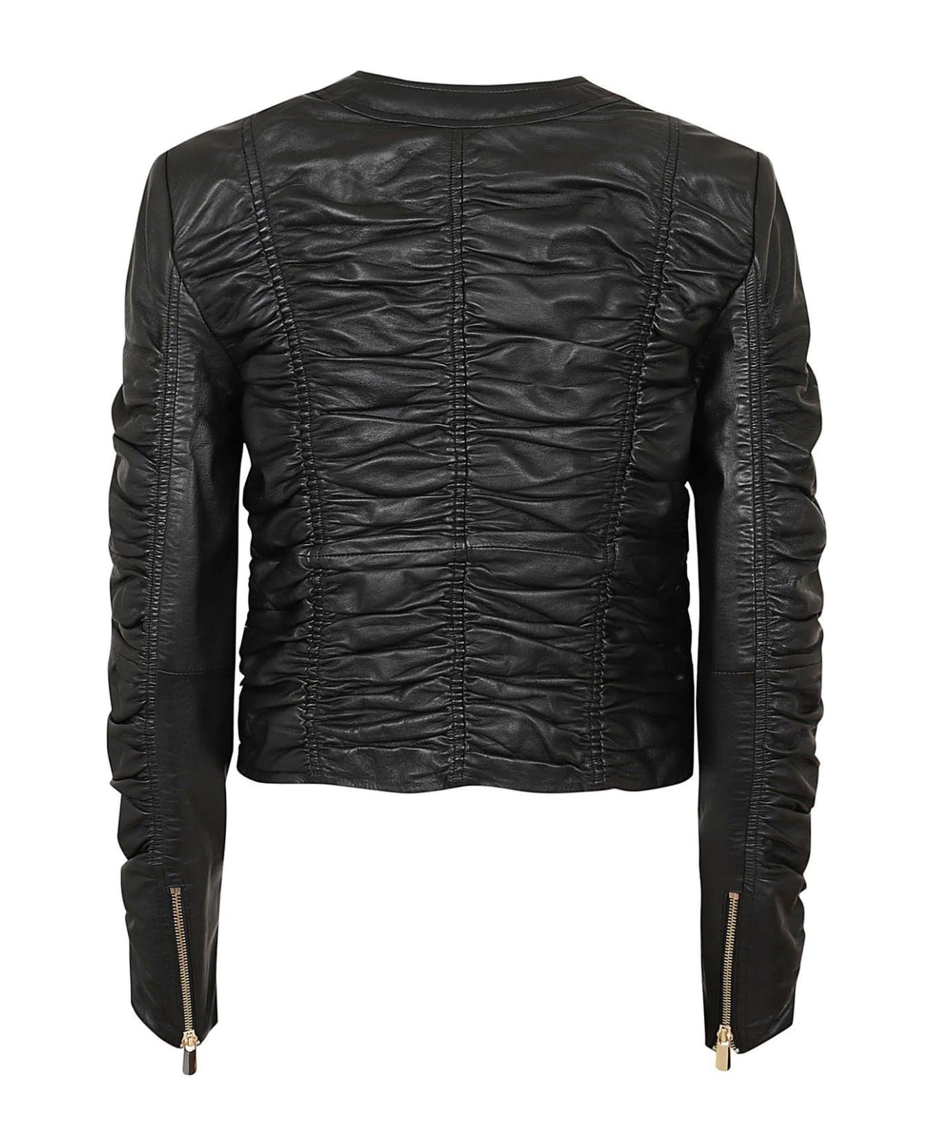 Pinko Ruched Detail Leather Jacket - Nero Limousine