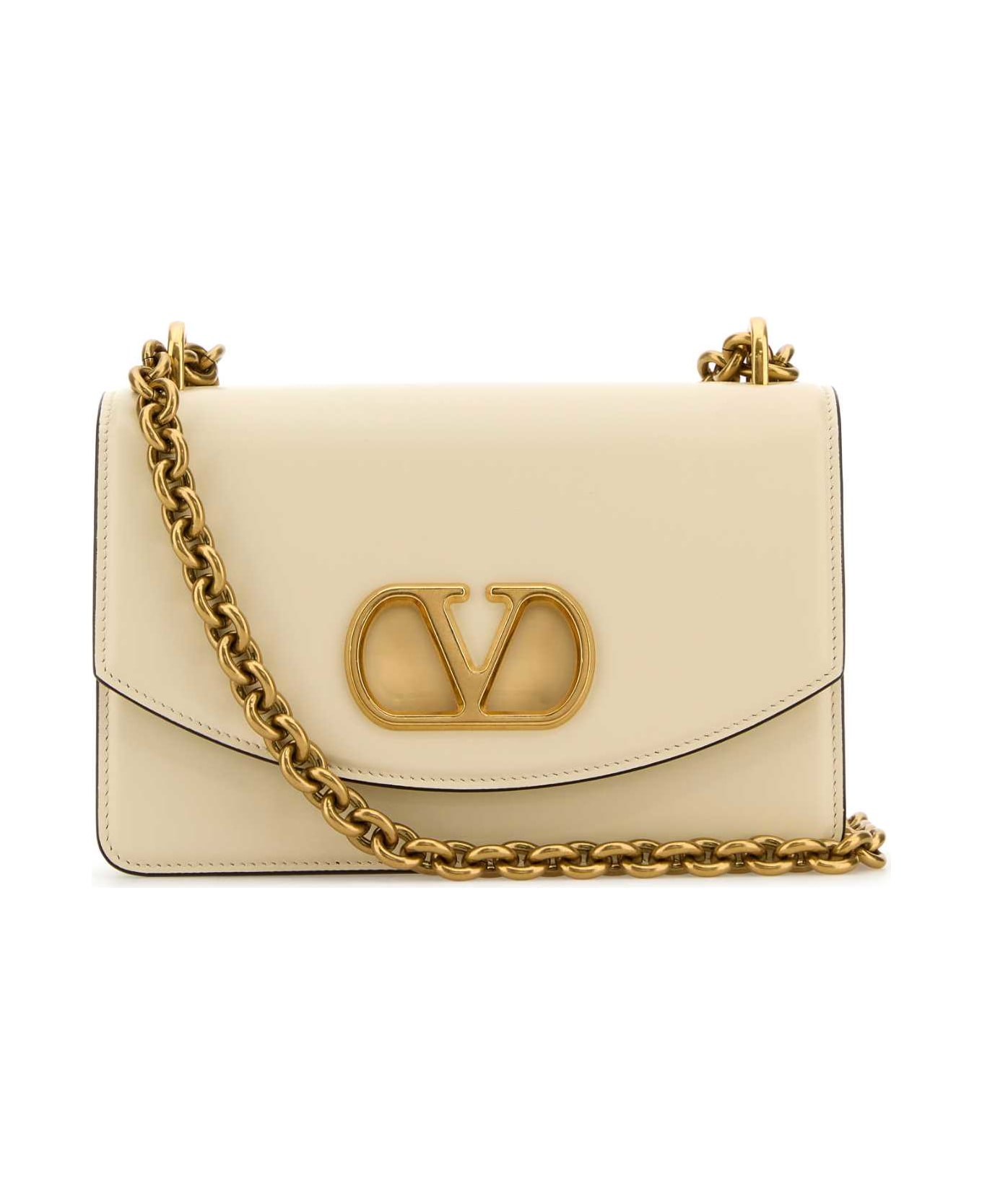 Valentino Garavani Ivory Leather Vlogo Signature Shoulder Bag - BUTTERWHITE